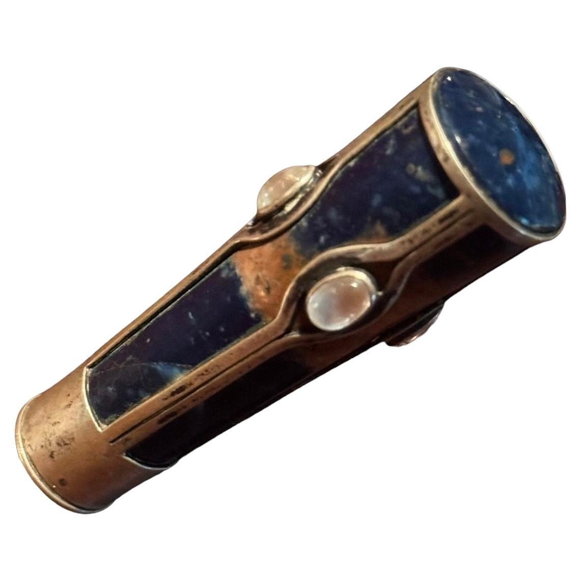 German Art Nouveau Silver and Blue Hardstone Seal, circa 1900 with 'RE' initials
