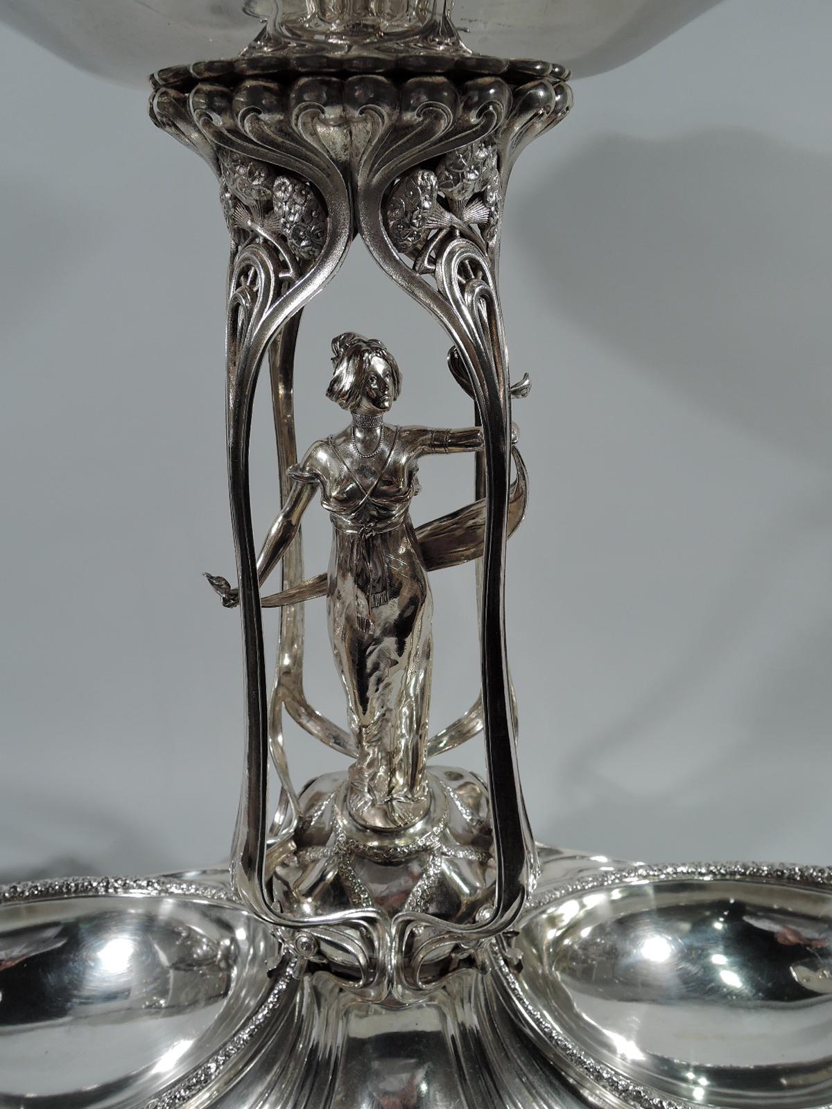 German Art Nouveau Silver Centerpiece with Alluring Jungfrau 1