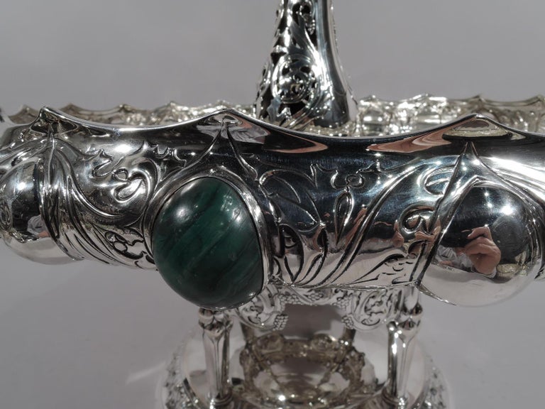19th Century German Art Nouveau Silver and Malachite Showstopper Centerpiece For Sale