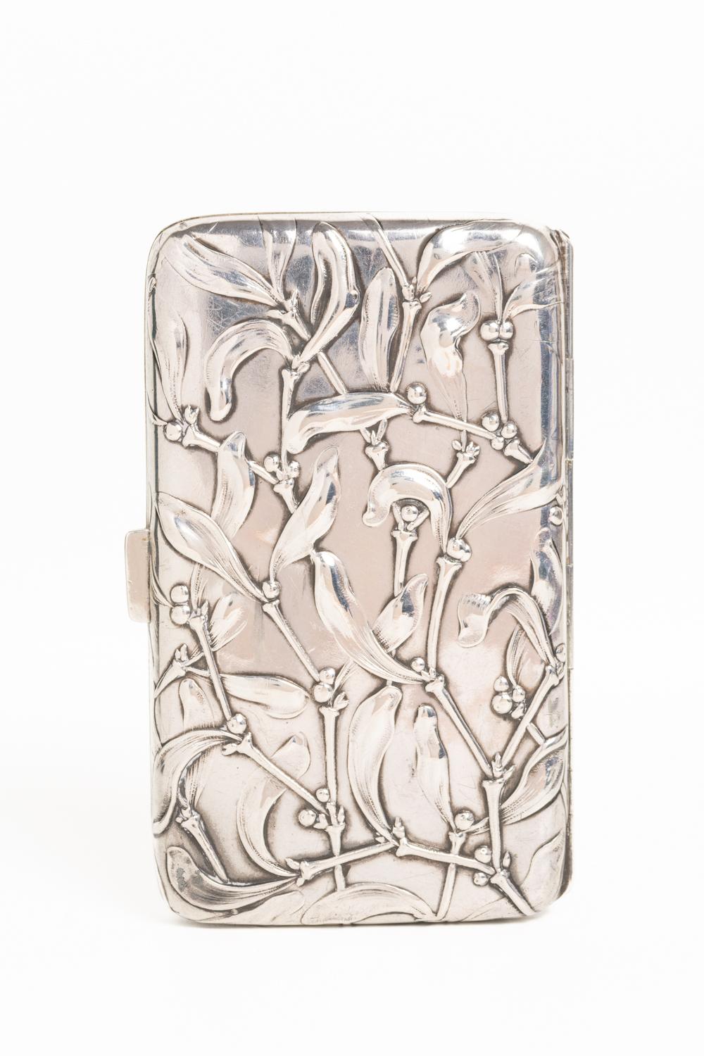 Women's or Men's German Art Nouveau Silver Mistletoe Cigarette Case
