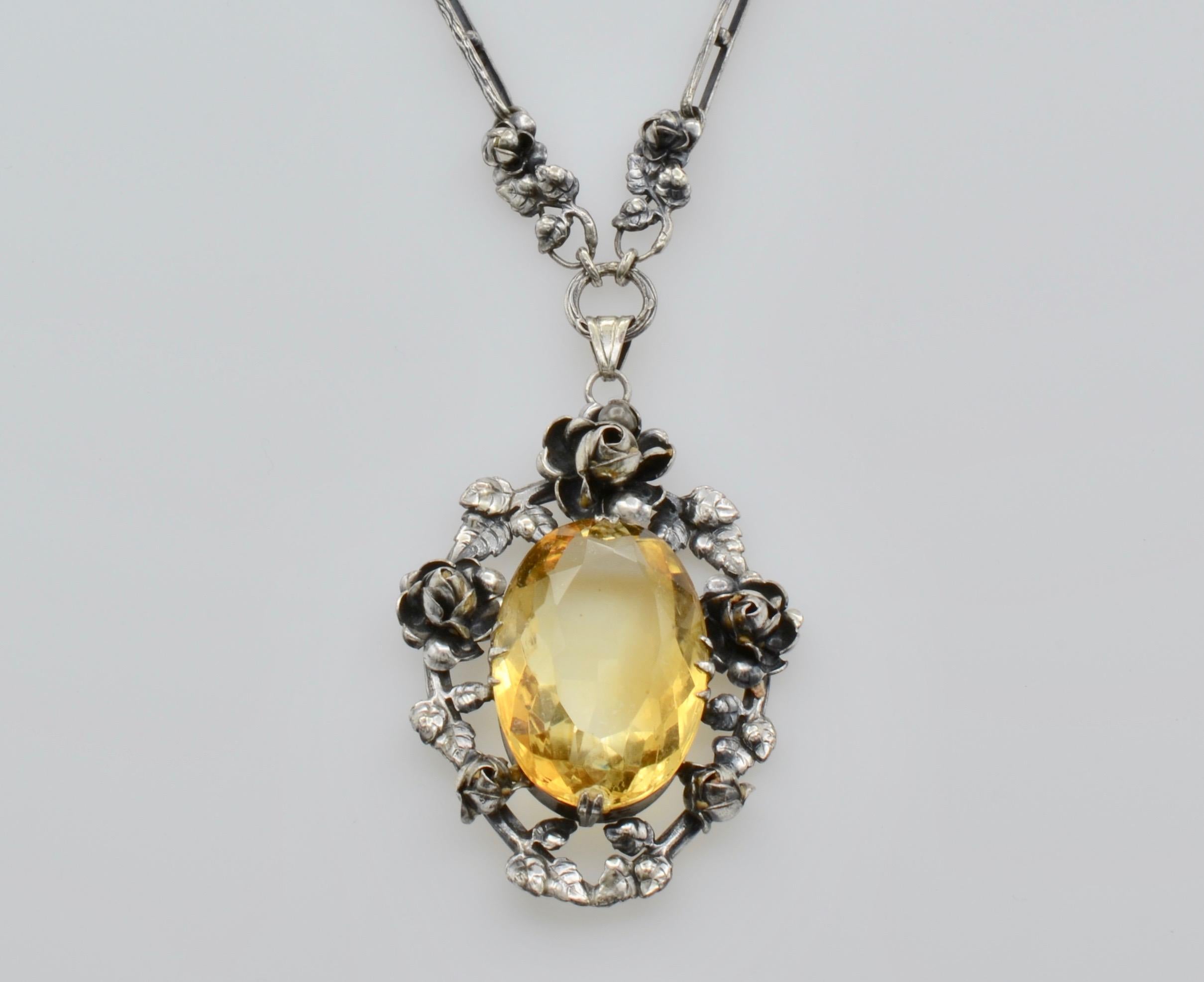 citrine silver necklace