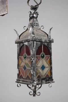 German Art Nouveau Wrought Iron Entrance Lantern