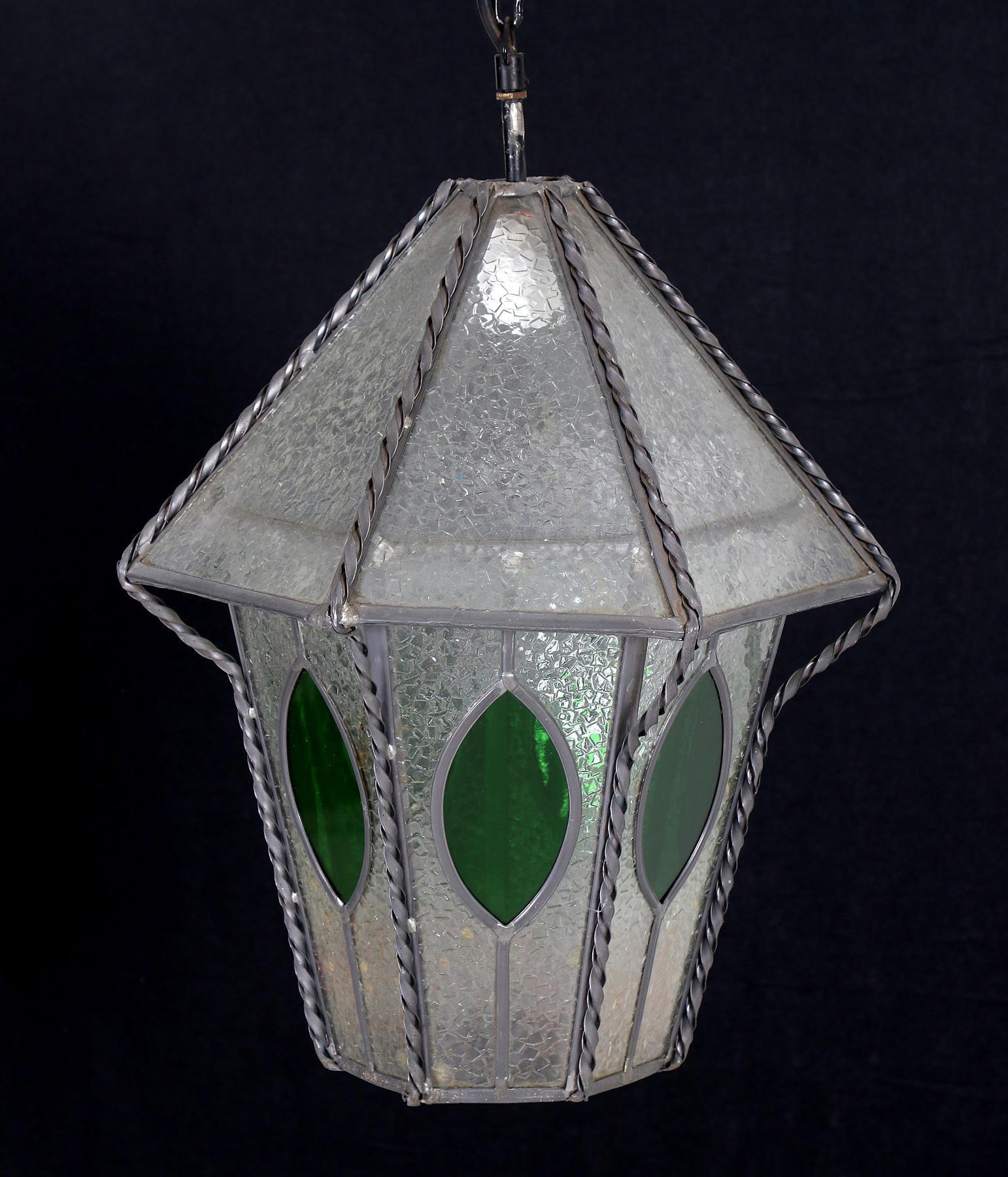 German Art Nouveau Wrought Iron Entrance Lantern In Good Condition For Sale In Vienna, AT