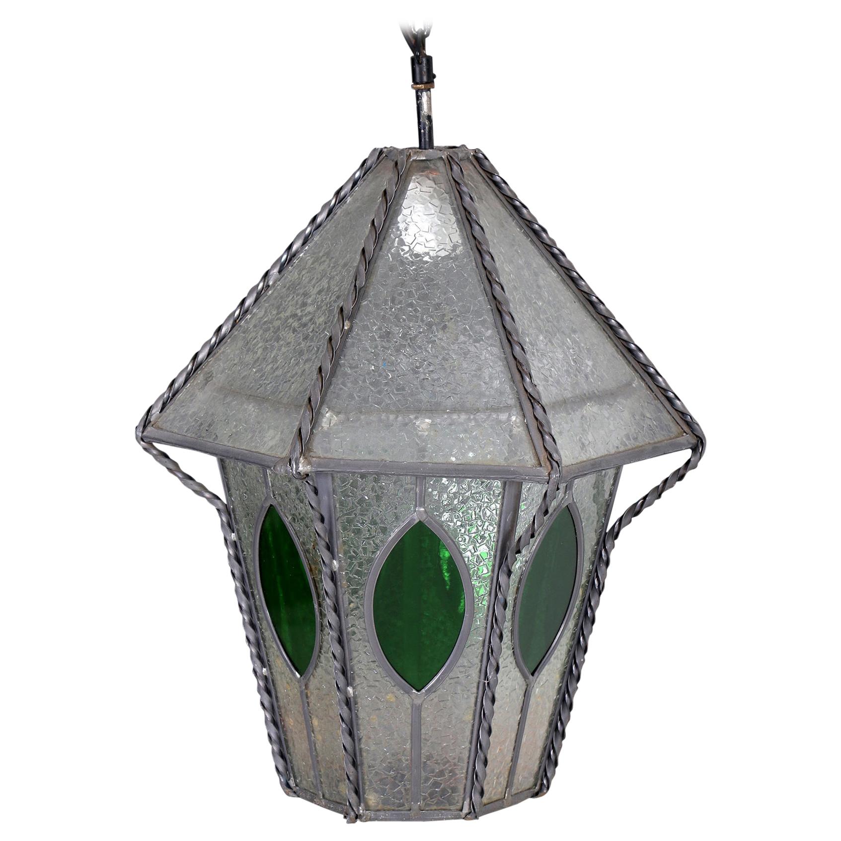 German Art Nouveau Wrought Iron Entrance Lantern For Sale