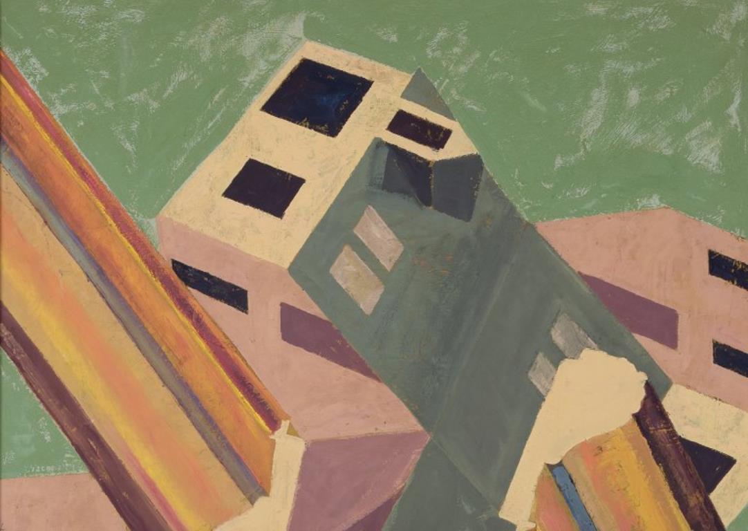 German artist. Óleo sobre lienzo. Composición de estructuras arquitectónicas. Moderno en venta