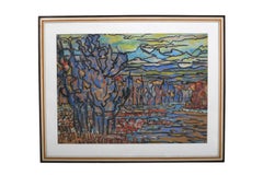German Artist Oil Pastel "Abstract Landscape" 1960s Fine Quality