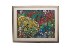 German Artist Oil Pastel "Abstract Landscape" 1960s Fine Quality