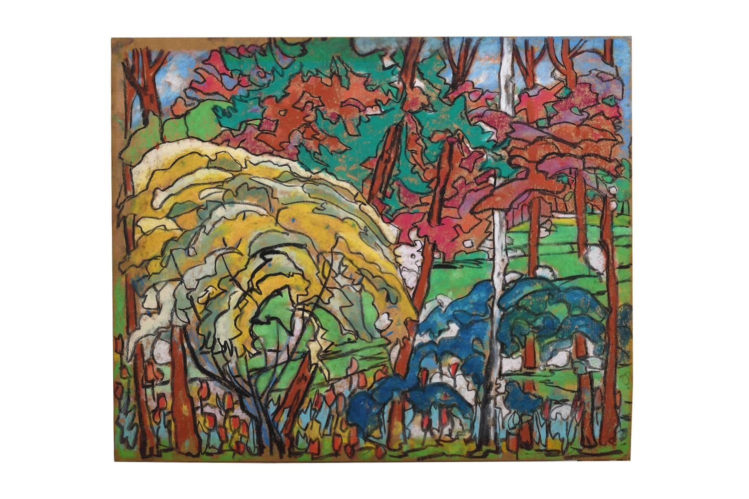 Mid-Century Modern German Artist Oil Pastel 