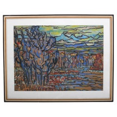 Pastel al óleo del artista German artist "Paisaje abstracto" Años 60 Fina calidad