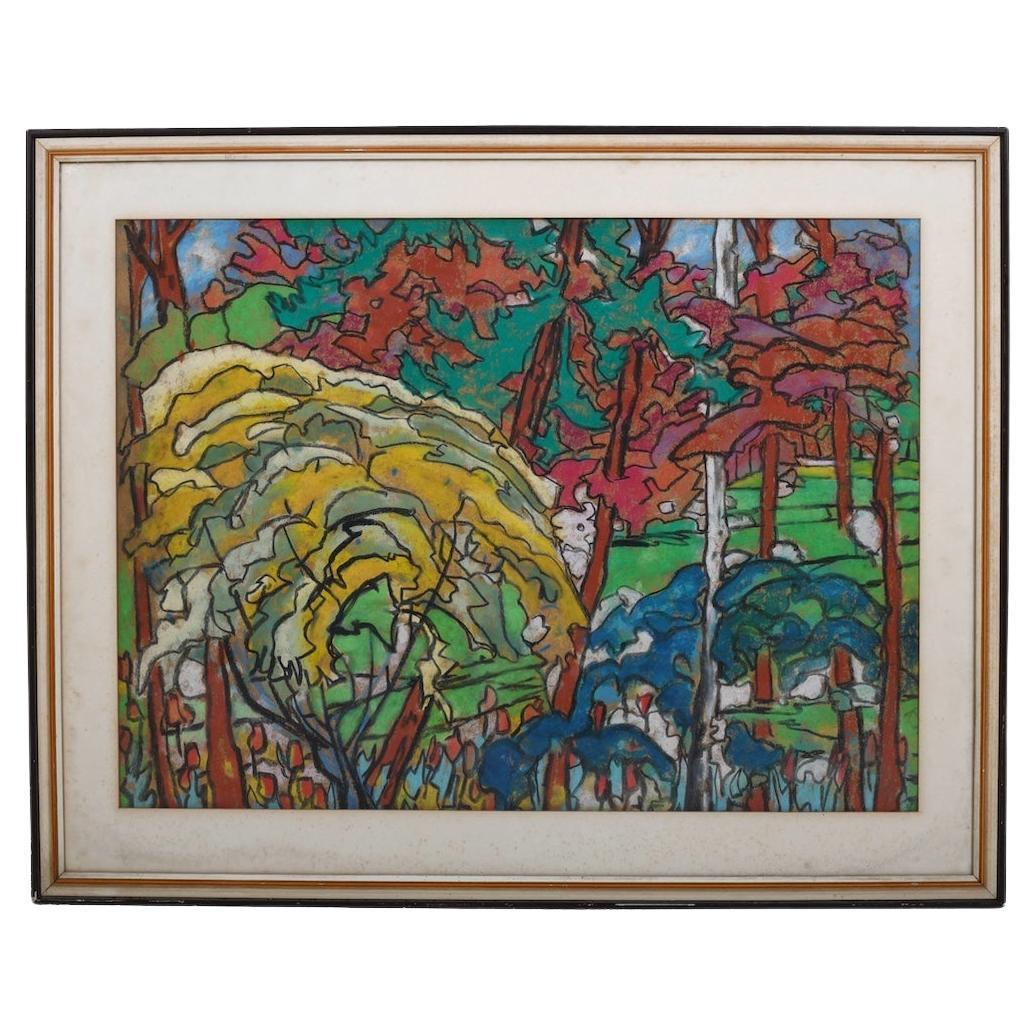 Pastel al óleo del artista German artist "Paisaje abstracto" Años 60 Fina calidad