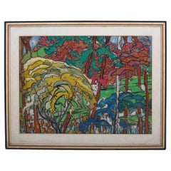 Pastel al óleo del artista German artist "Paisaje abstracto" Años 60 Fina calidad