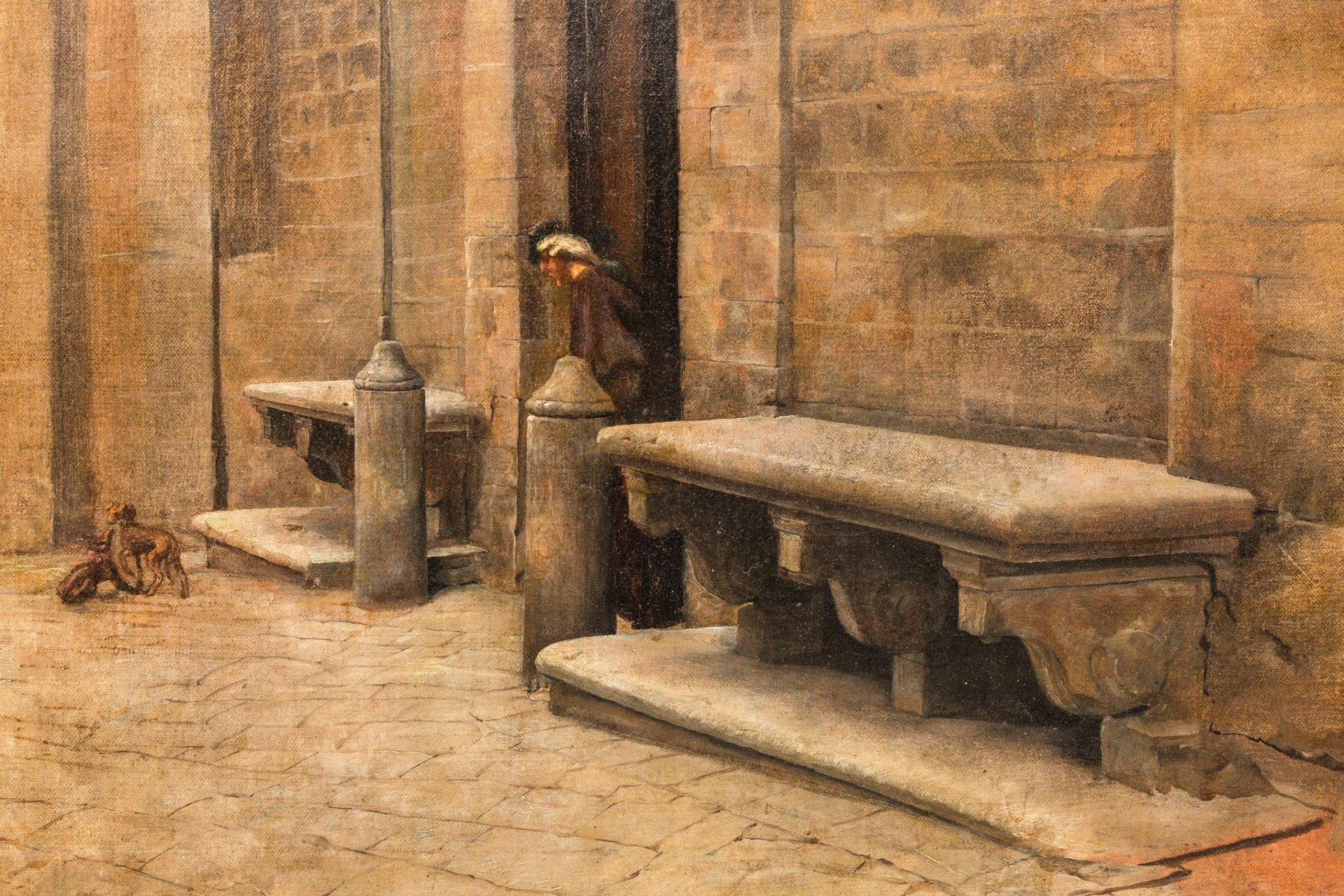 Church courtyard at Siena, oil on canvas For Sale 6