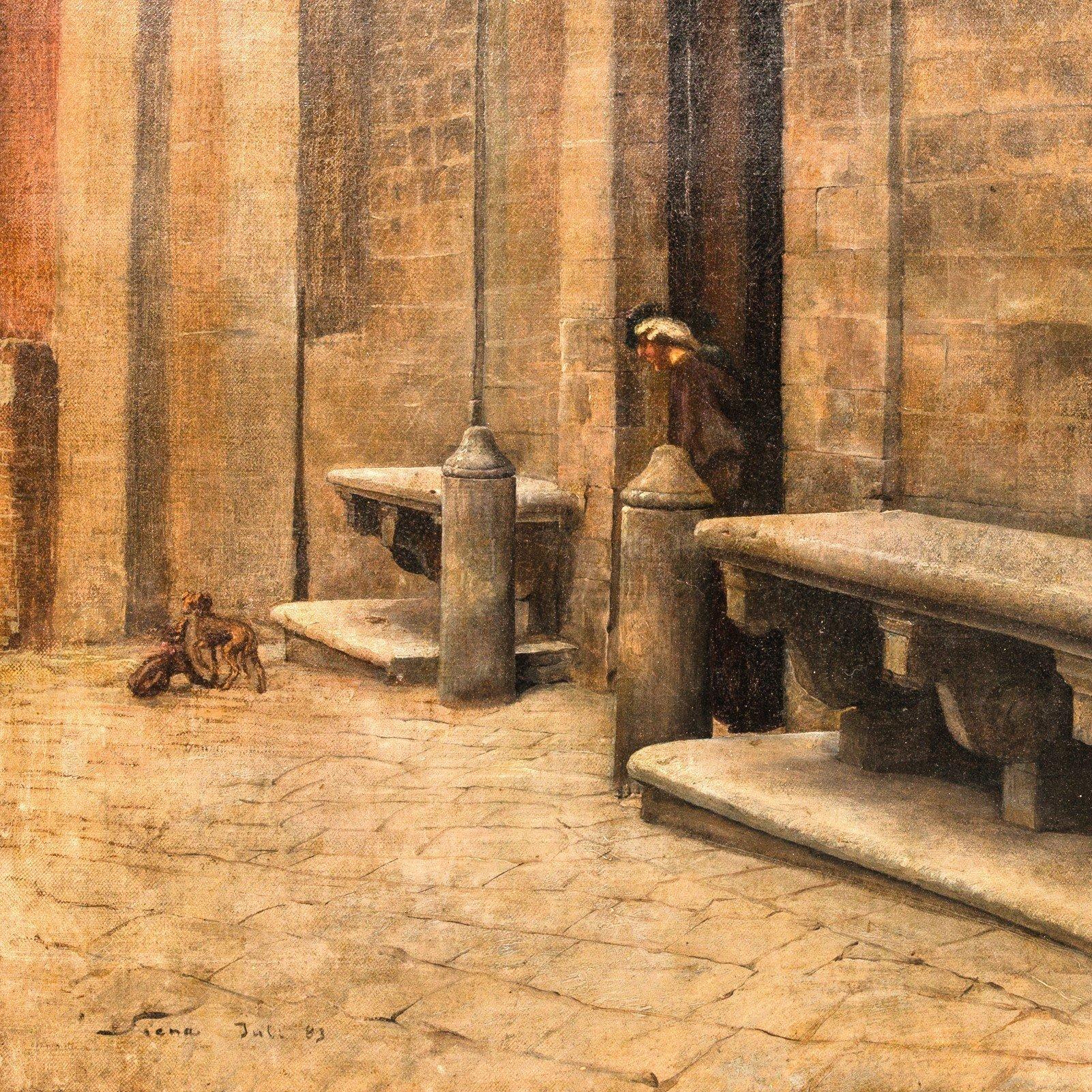German artist Figurative Painting - Church courtyard at Siena, oil on canvas