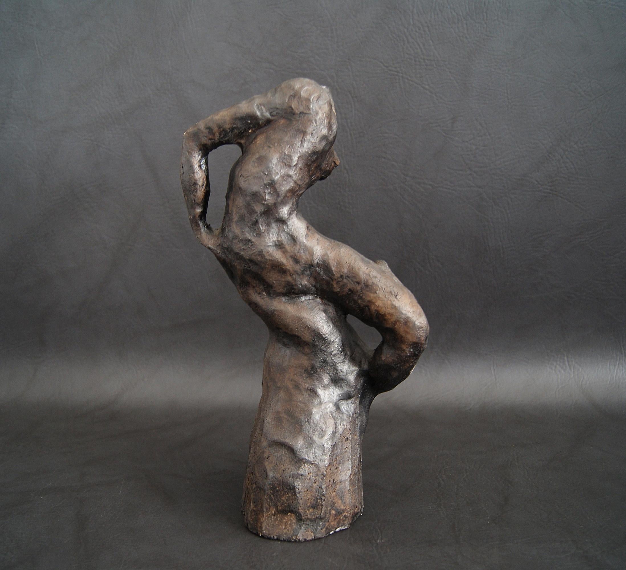 Organic Modern German Artist Plaster Sculpture with Bronze Patina, Abstract Figure