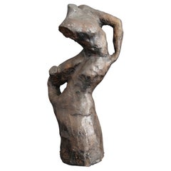 German Artist Plaster Sculpture with Bronze Patina, Abstract Figure
