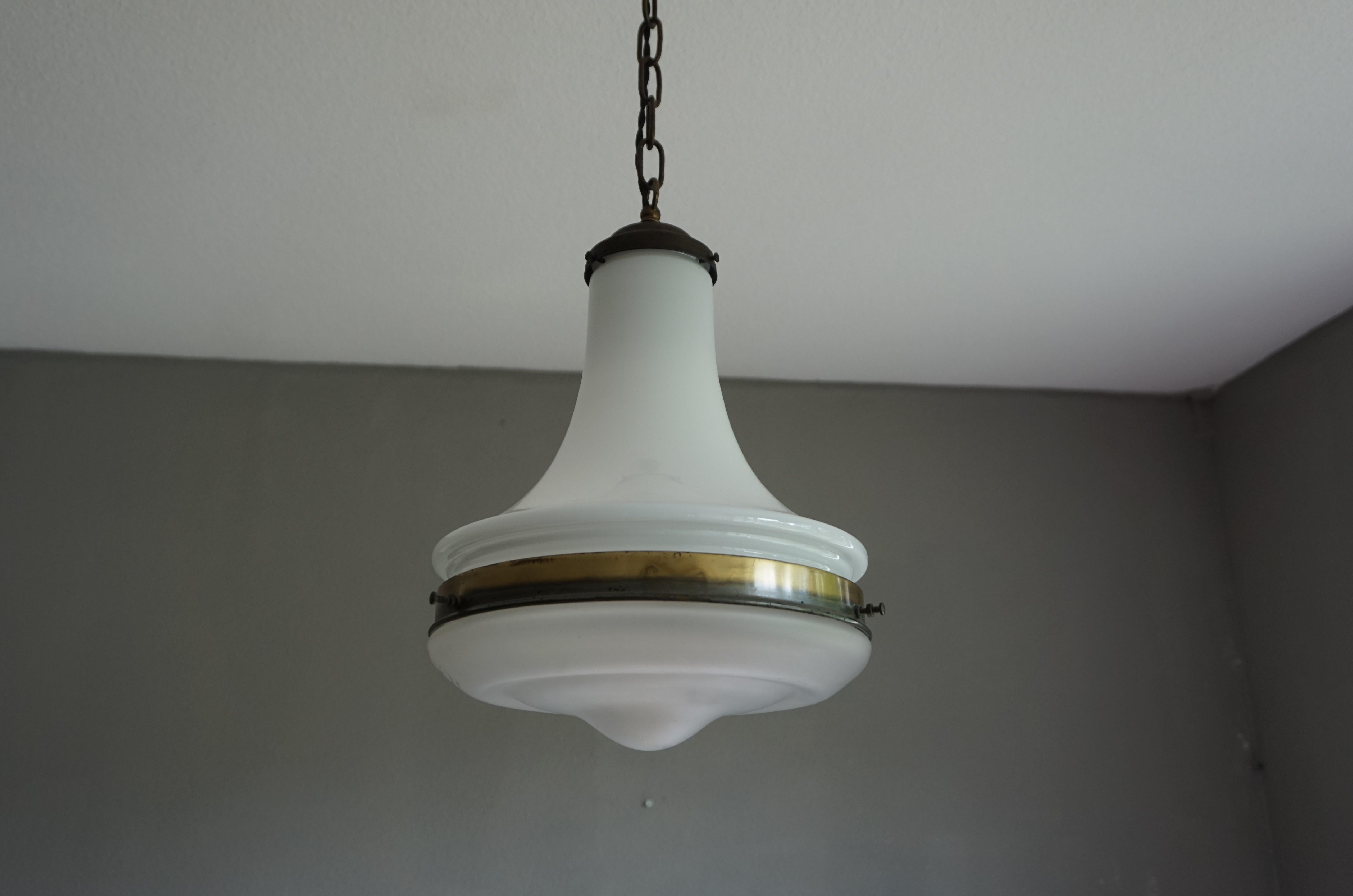 Hand-Crafted German Arts and Crafts Opaline & Glass Pendant / Light Fixture 1910 Marked Galea