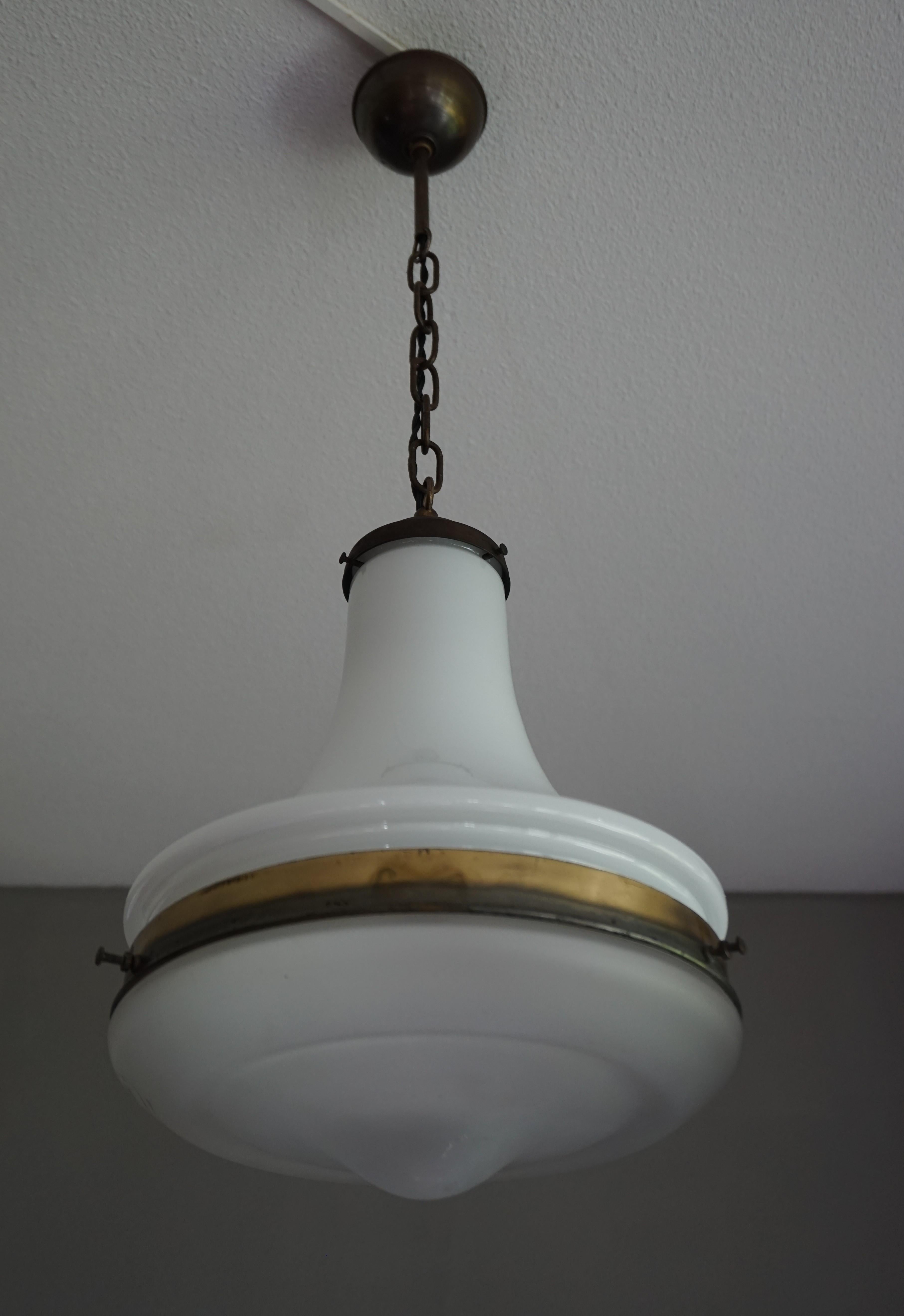 German Arts and Crafts Opaline & Glass Pendant / Light Fixture 1910 Marked Galea In Good Condition In Lisse, NL
