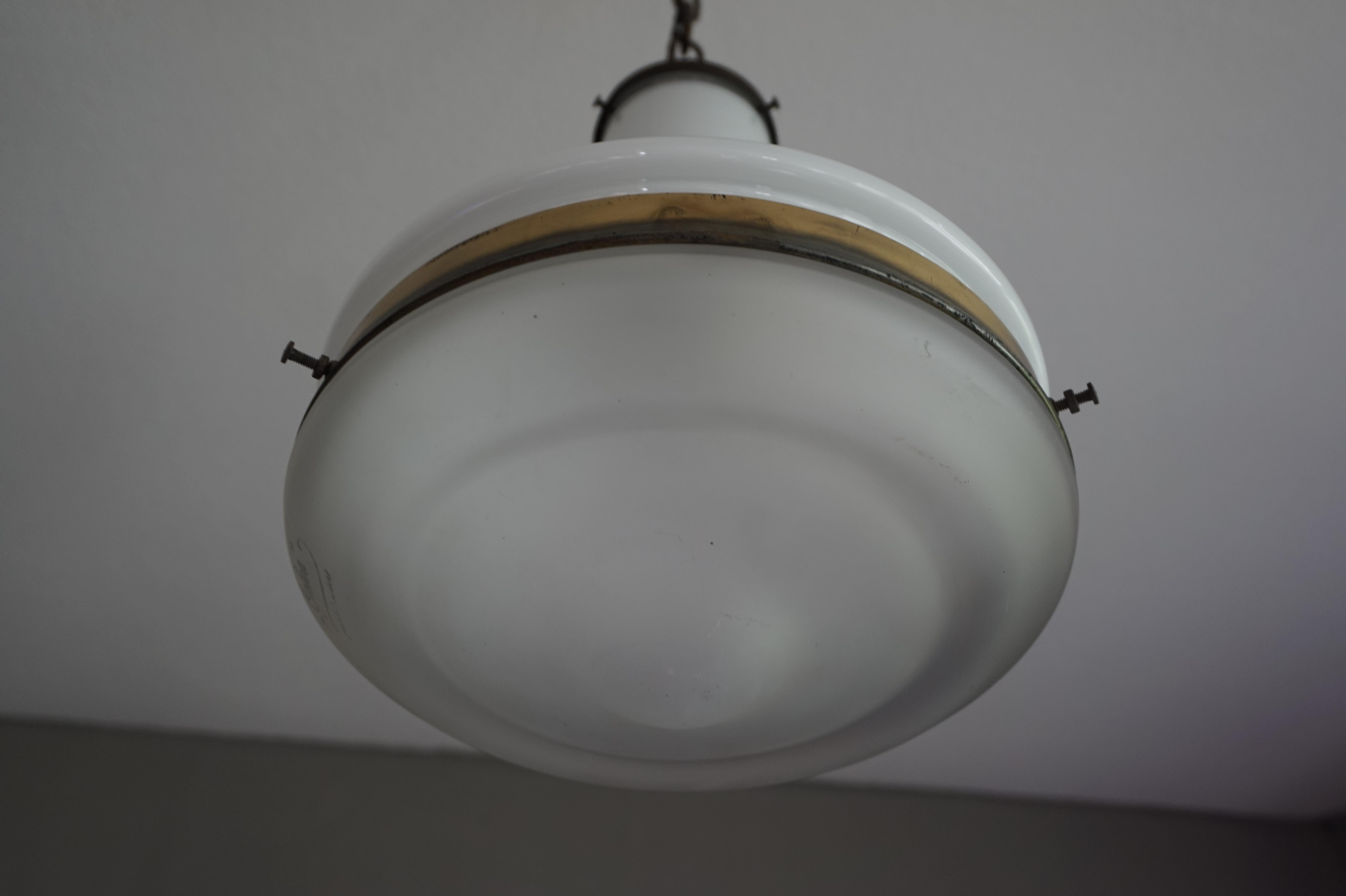 20th Century German Arts and Crafts Opaline & Glass Pendant / Light Fixture 1910 Marked Galea