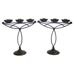 Arts & Crafts Black Iron Candle Holders Attributed to Hugo Berger Goberg Germany