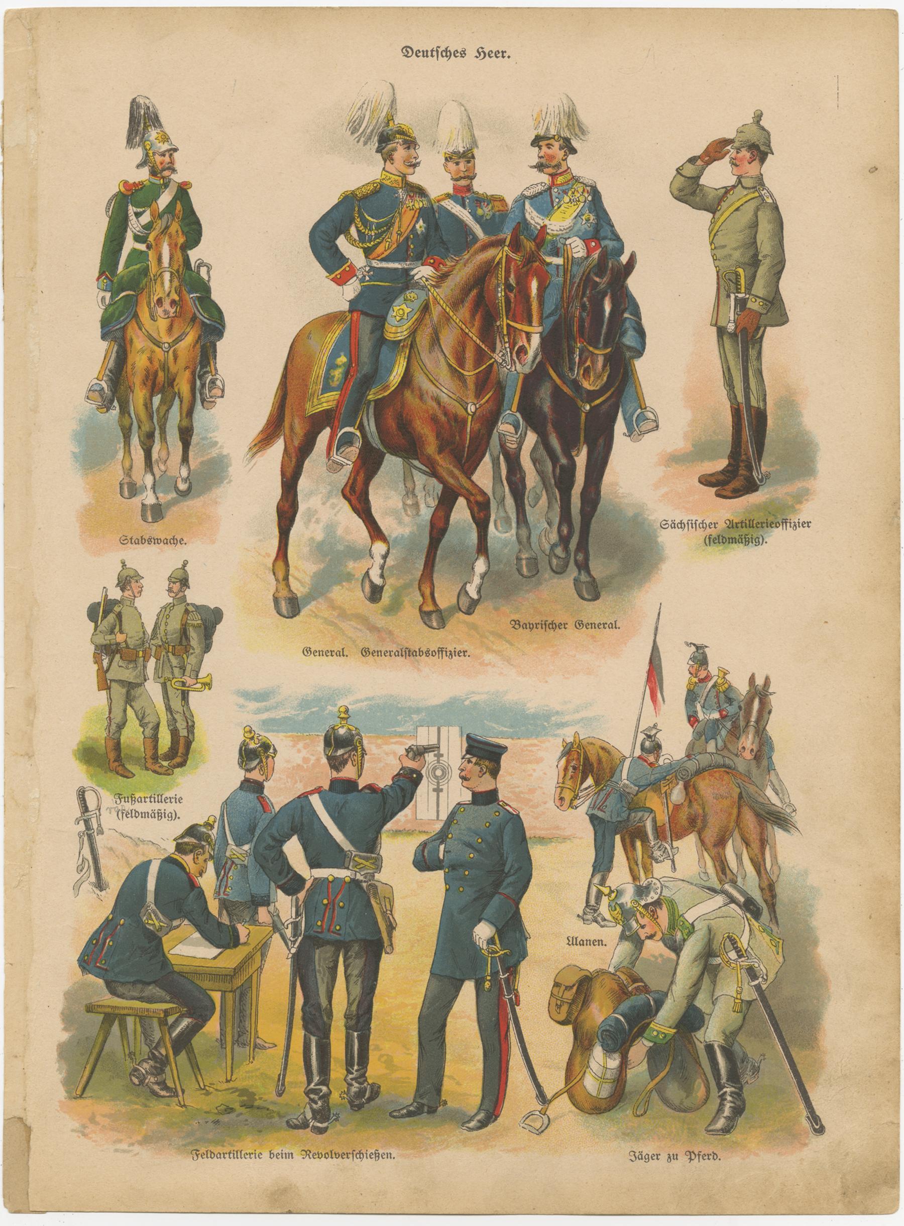 German & Austro-Hungarian Army Uniforms – Cavalry, Infantry & Officers, c.1890 In Fair Condition For Sale In Langweer, NL