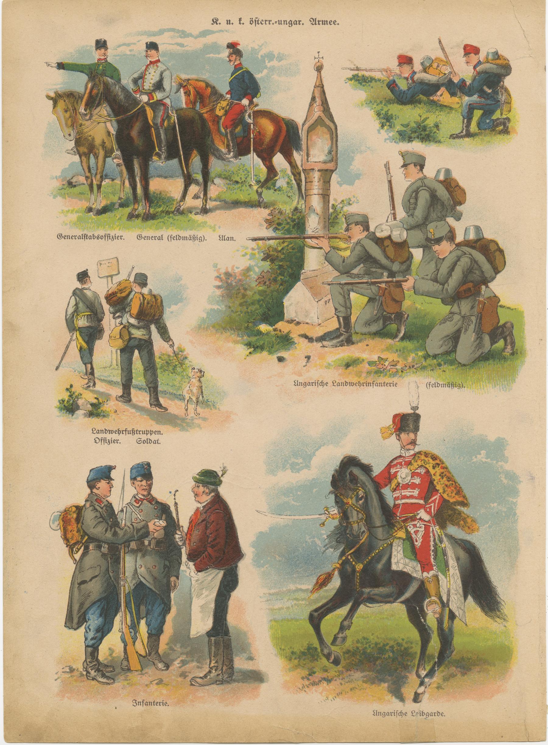 19th Century German & Austro-Hungarian Army Uniforms – Cavalry, Infantry & Officers, c.1890 For Sale