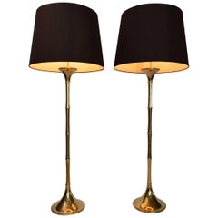 German Bamboo Floor Lamps in Brass by Ingo Maurer, 1960s