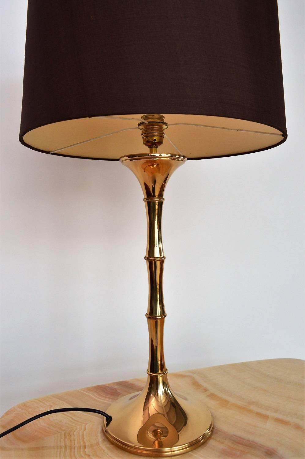 Hollywood Regency German Bamboo Table Lamp in Brass by Ingo Maurer, 1960s