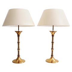 German Bamboo Table Lamps in Brass by Ingo Maurer, 1960s