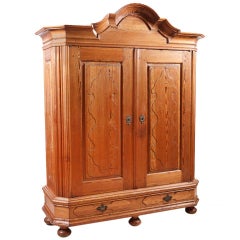 Antique German Baroque Armoire in Kiefer Pine with Arched Bonnet, circa 1790