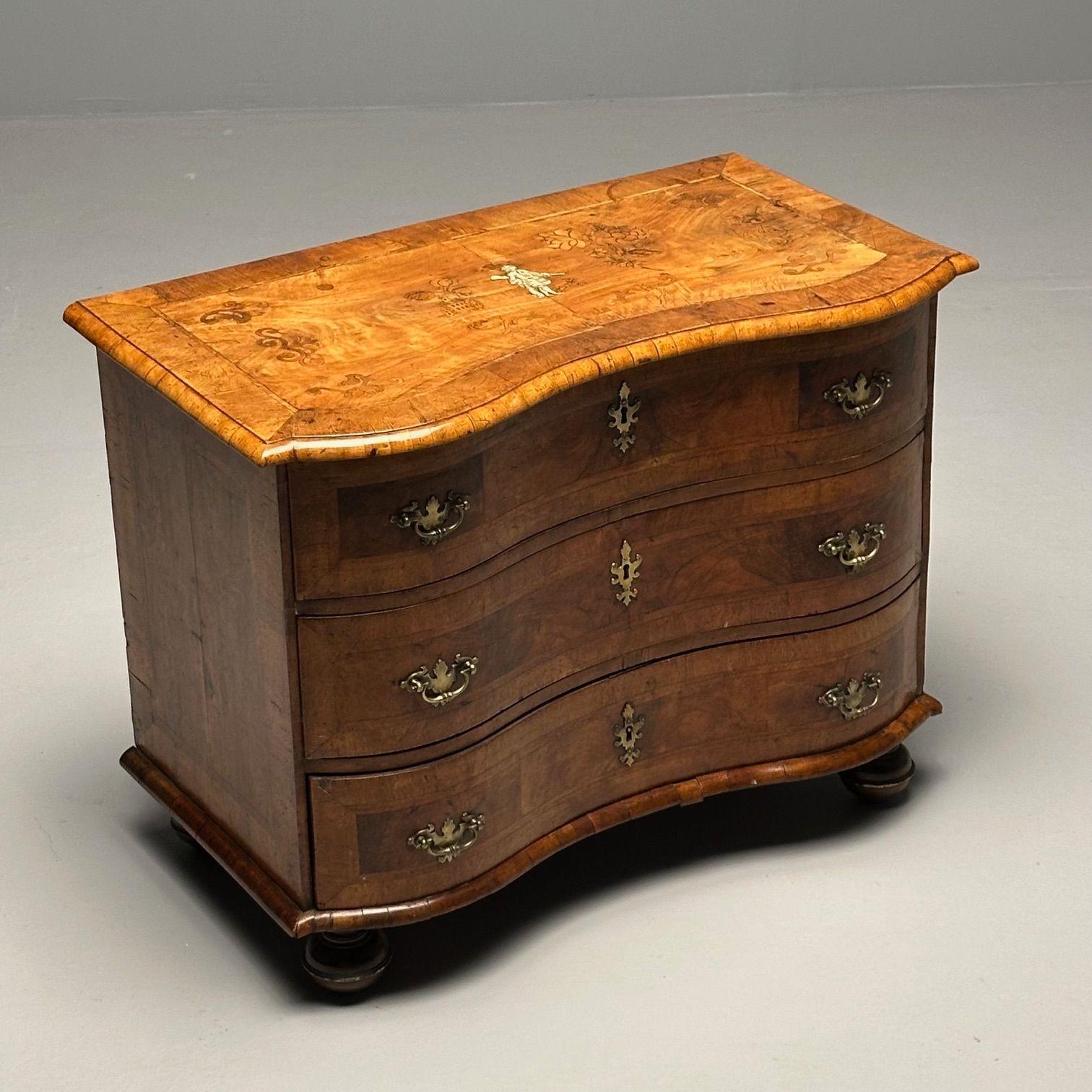 German Baroque Fruit Wood Marquetry Inlaid Cabinet / Commode, Gulc Nachi

18th-early 19th century fruit wood marquetry inlaid commode chest or bedside stand. A wonderful fruit-wood inlaid marquetry signed commode. Finest signed South