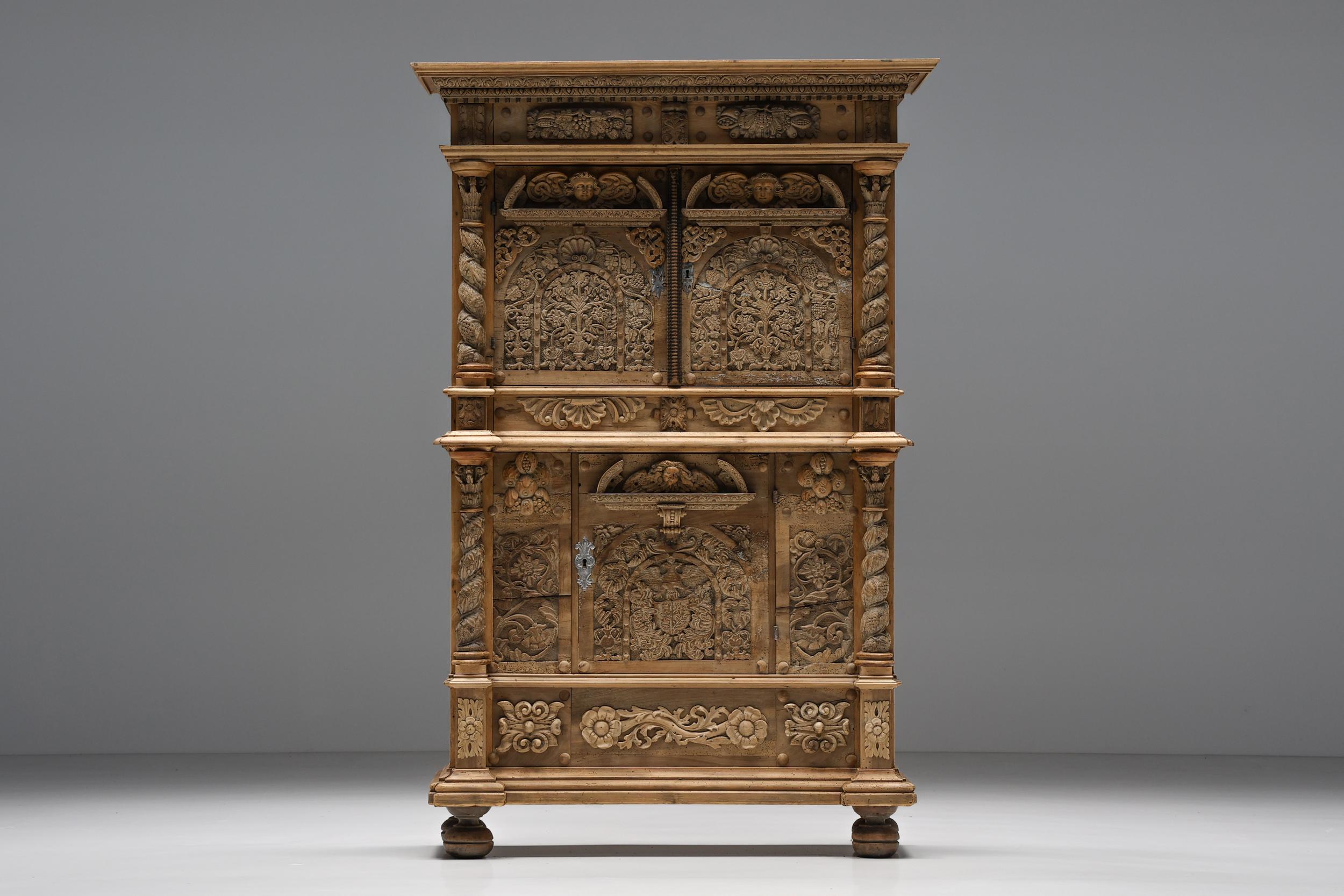 17th Century German Baroque Leached Walnut Three-Door Cabinet, 17/18th Century For Sale