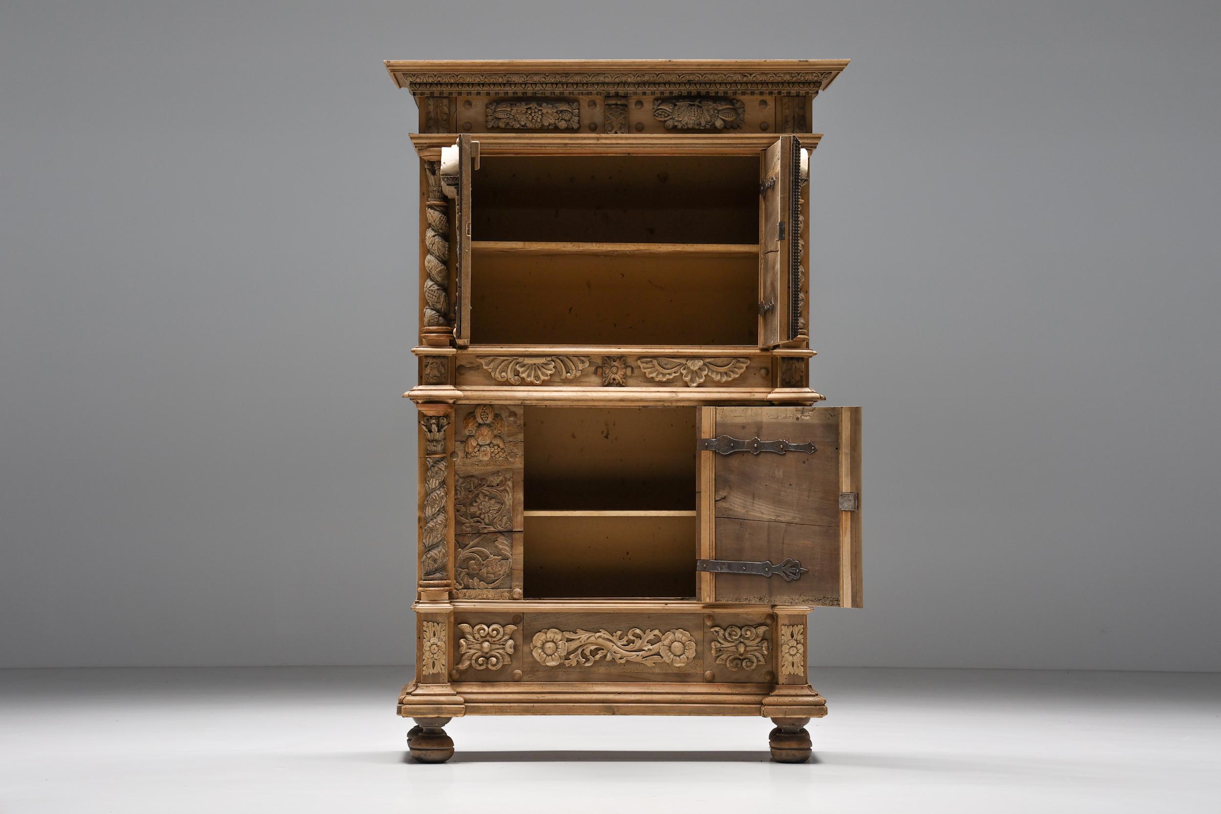 German Baroque Leached Walnut Three-Door Cabinet, 17/18th Century For Sale 1