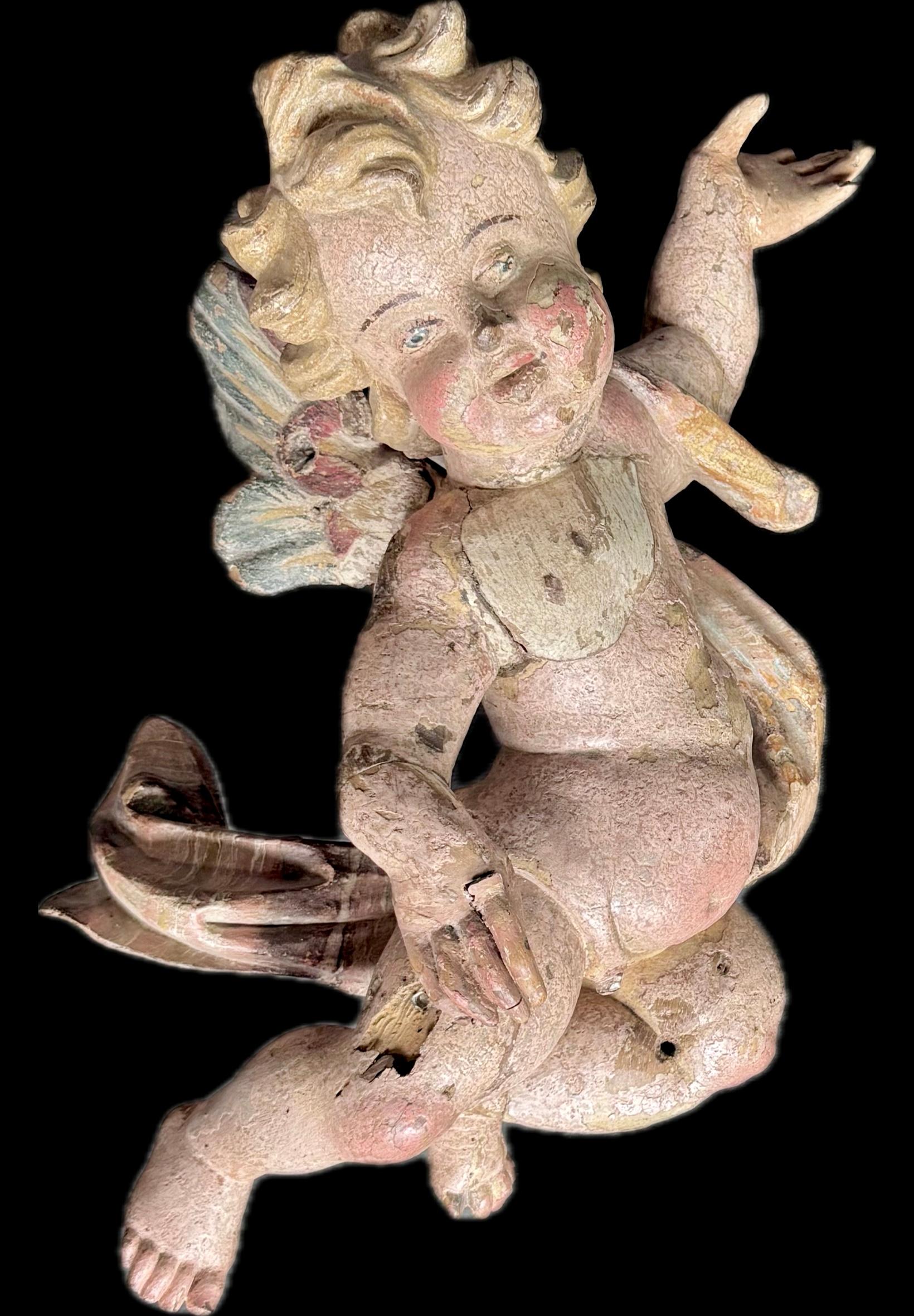 Sculture di angeli in legno dipinto in stile barocco tedesco, una coppia in vendita 4