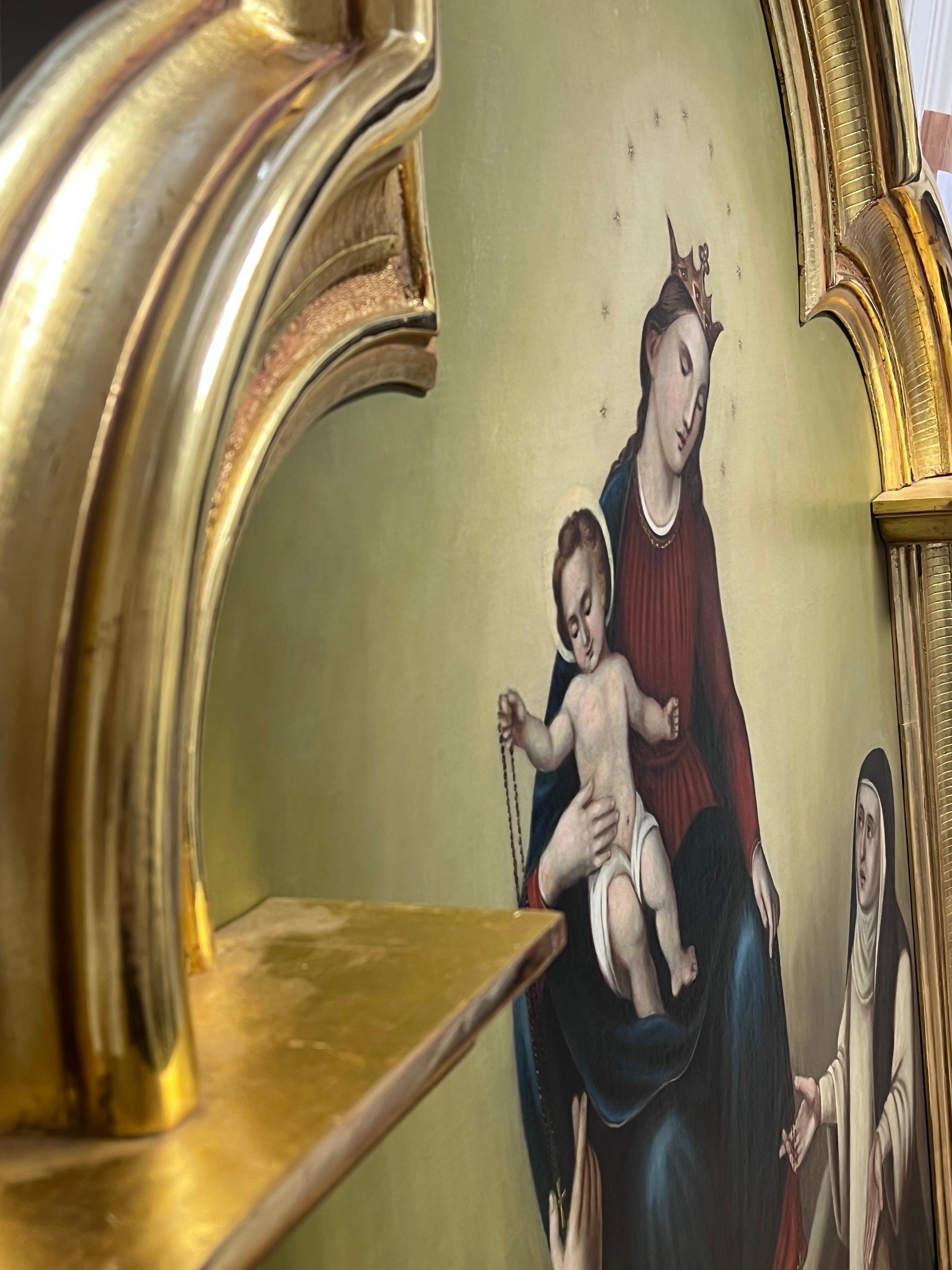 Enormes religiöses deutsches Ölgemälde Anbetung der Madonna & des Christuskindes im Angebot 8