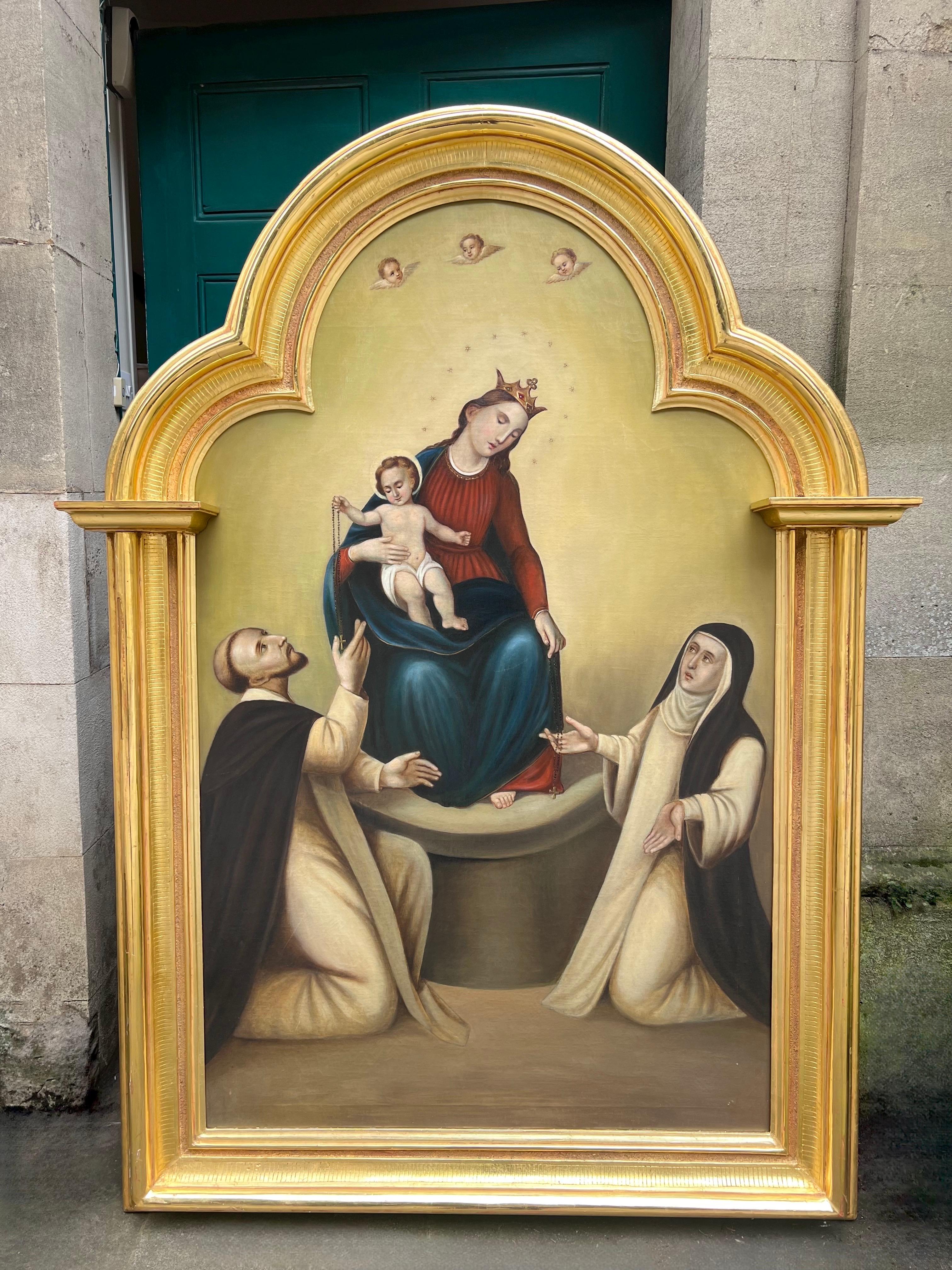 Adoration of the Madonna & Christ Child
German Baroque artist, late 19th century
oil painting on canvas
framed within highly ornate gilt frame
overall size: 68 x 50 inches in total
condition: very good and presentable
provenance: the painting came