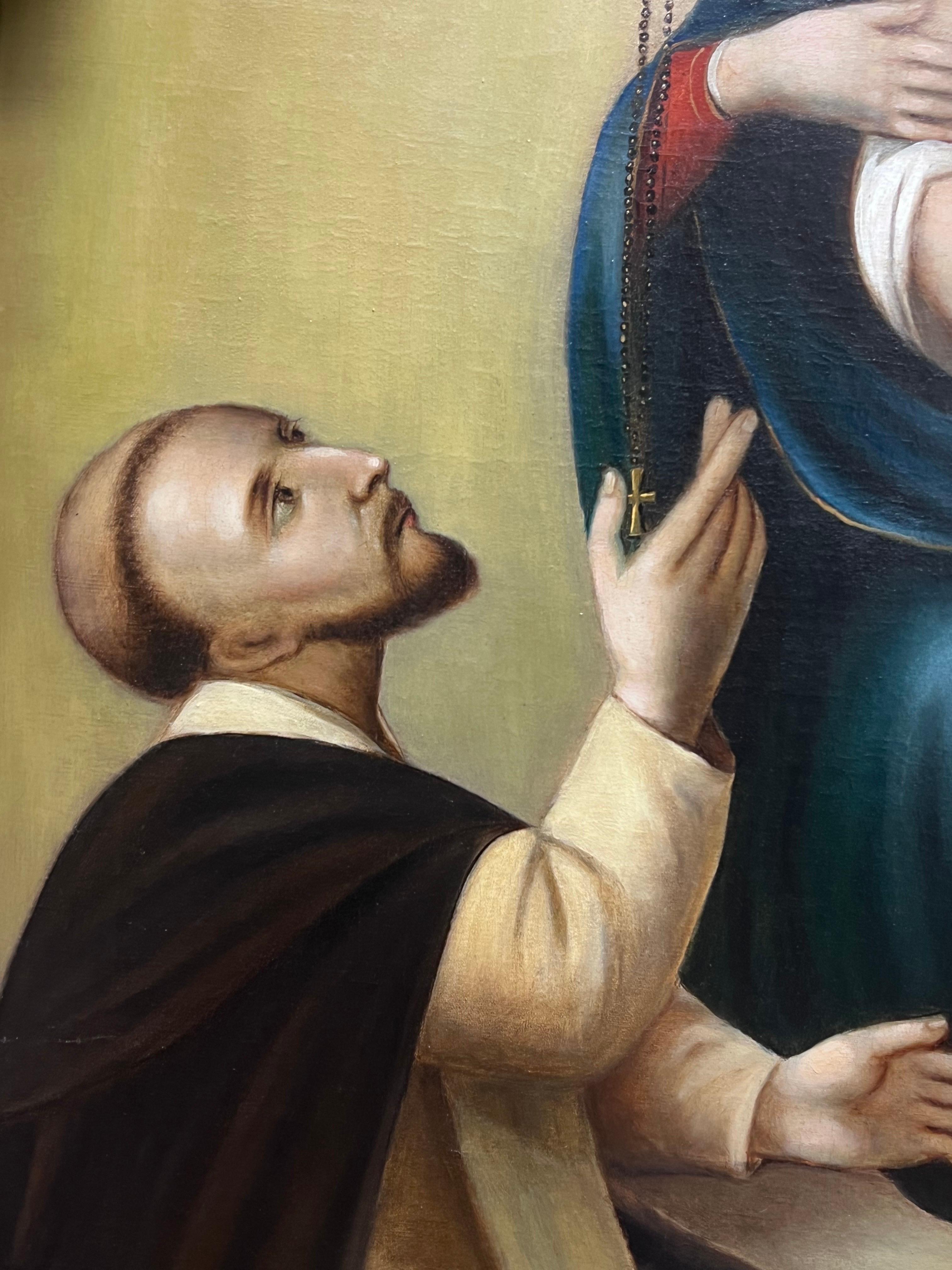 Enormous Religious German Oil Painting Adoration of Madonna & Christ Child 1