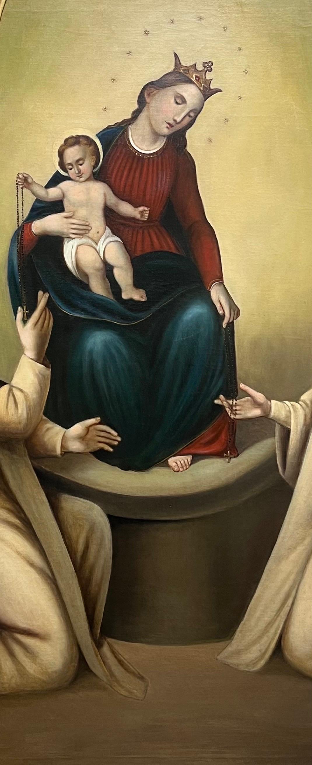 Enormes religiöses deutsches Ölgemälde Anbetung der Madonna & des Christuskindes im Angebot 2
