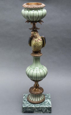 German Baroque Style Gilt Porcelain Bird Candlestick