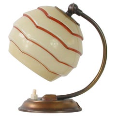 German Bauhaus Art Deco Brass and Enameled Opaline Table Lamp, 1930s