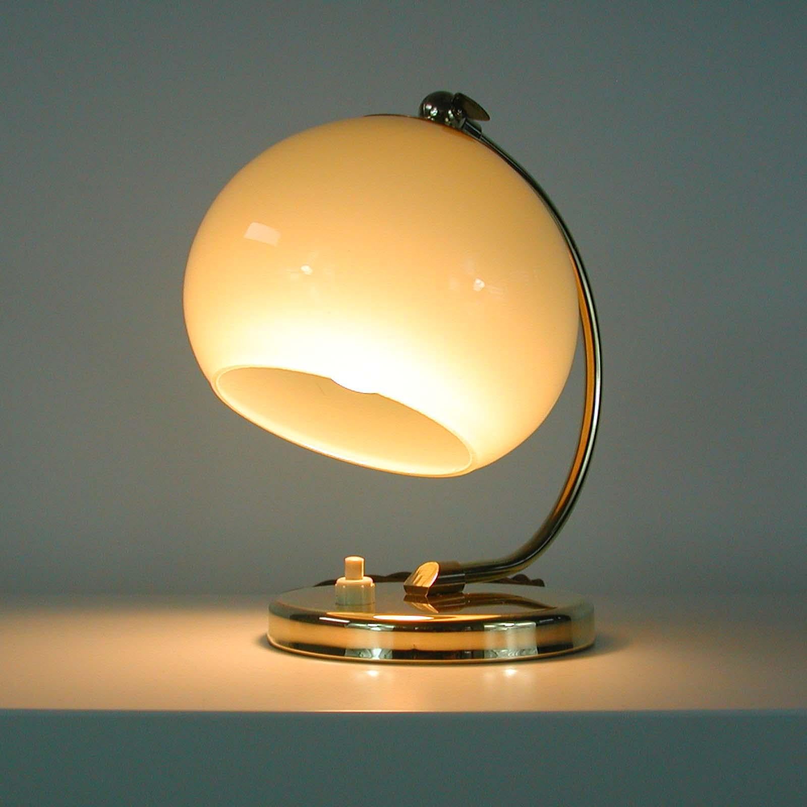 German Bauhaus Art Deco Brass and Opaline Table Lamp, 1930s 6