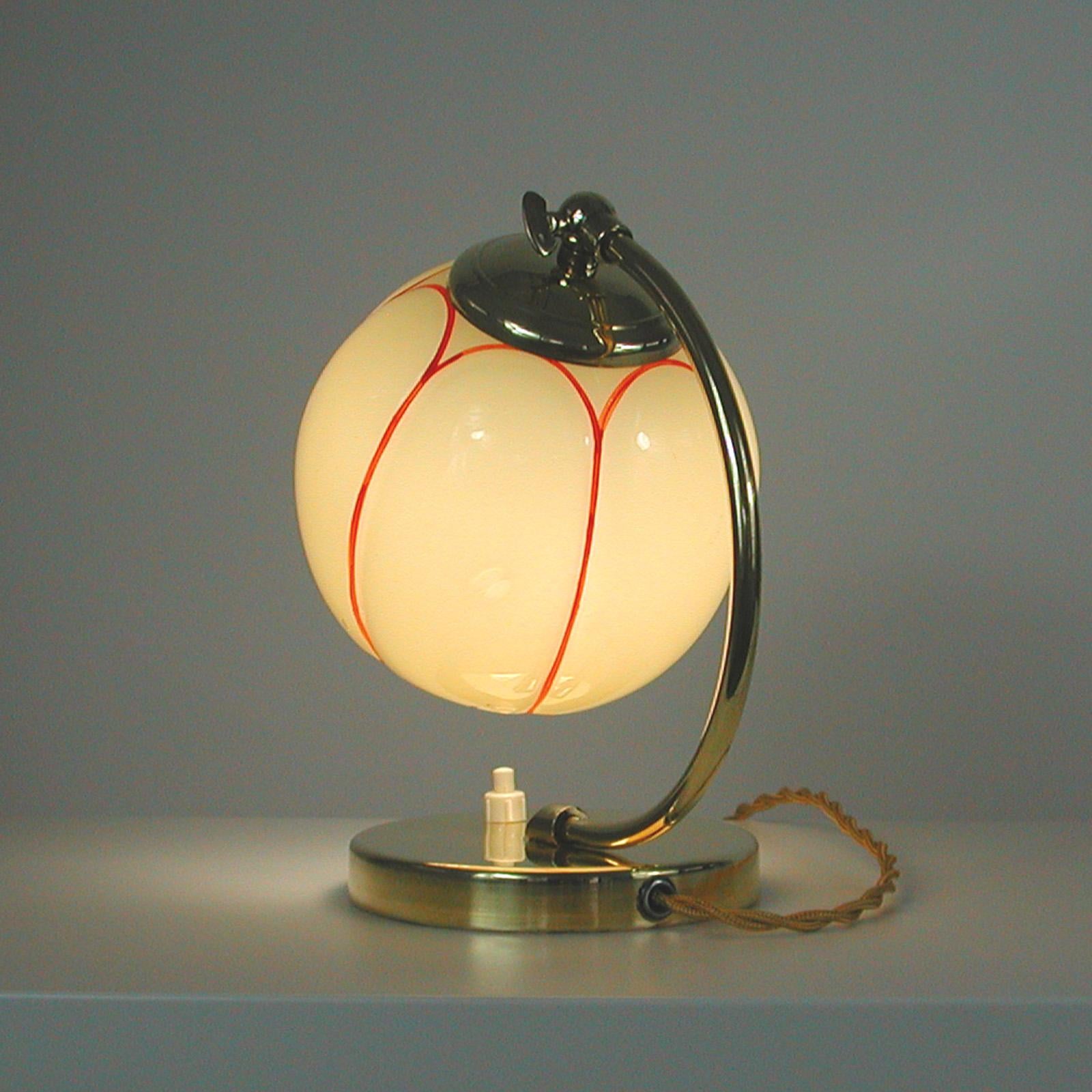 German Bauhaus Art Deco Brass and Opaline Table Lamp, 1930s 6