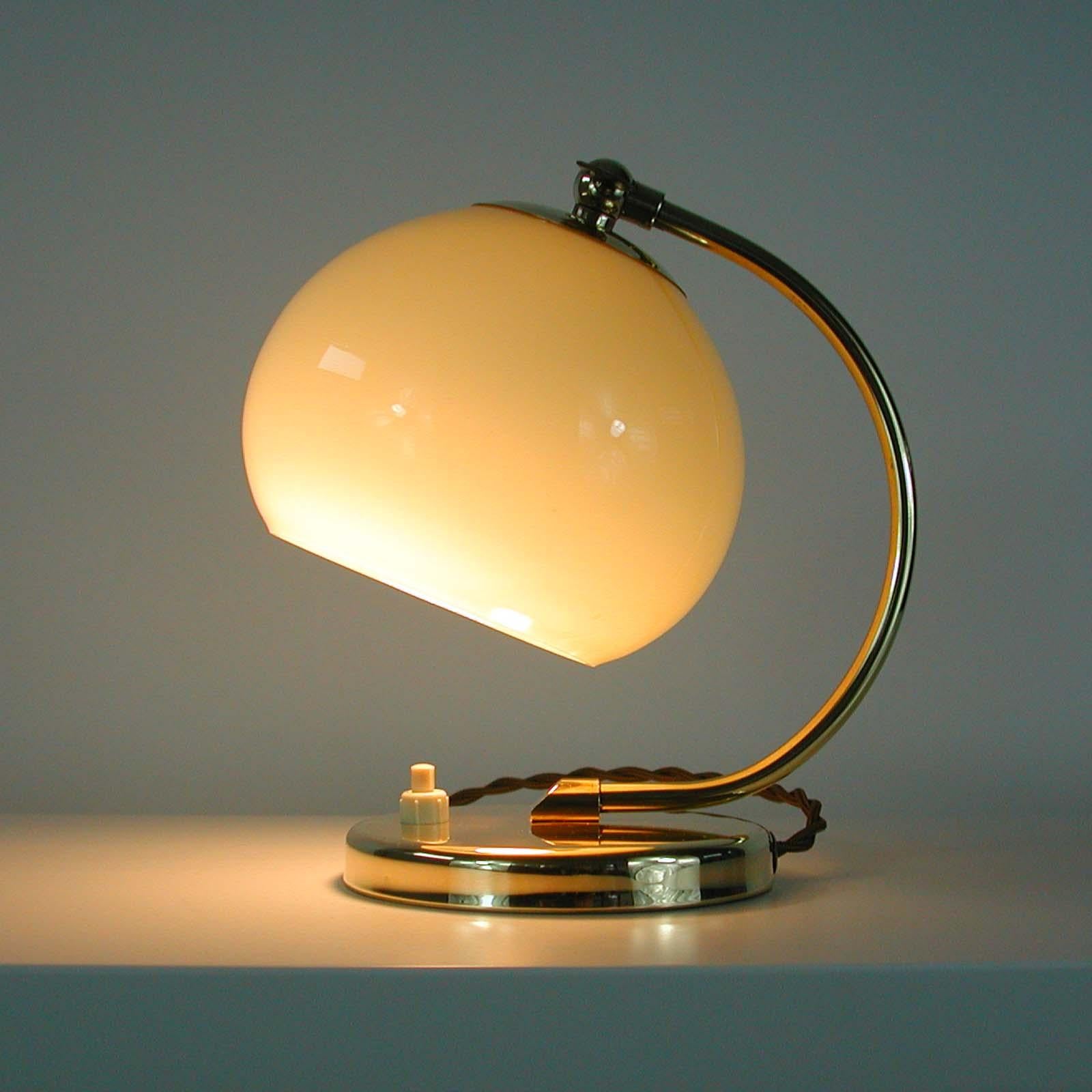 German Bauhaus Art Deco Brass and Opaline Table Lamp, 1930s 7