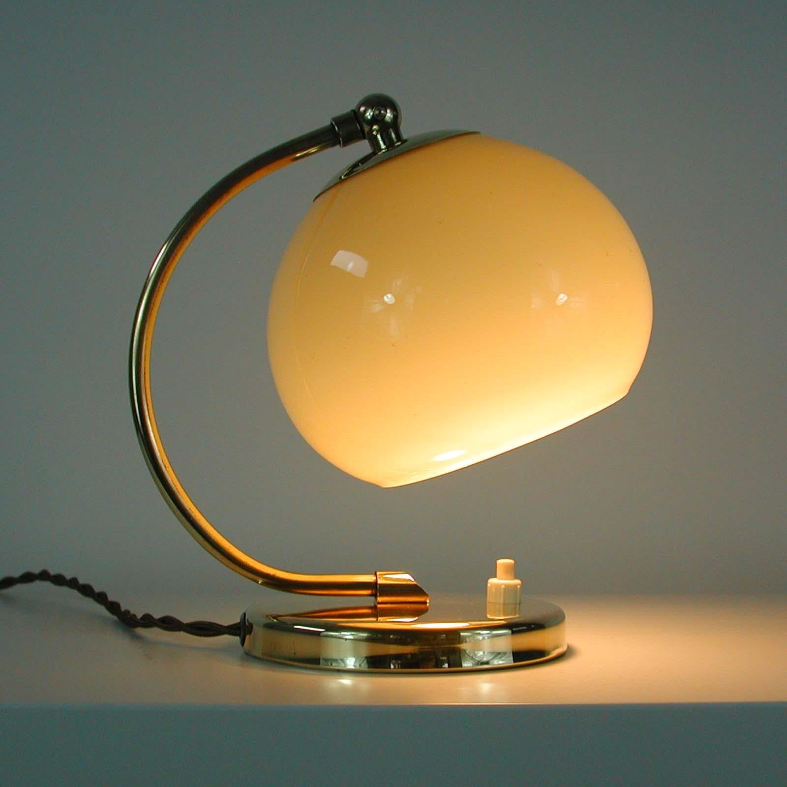 German Bauhaus Art Deco Brass and Opaline Table Lamp, 1930s 8