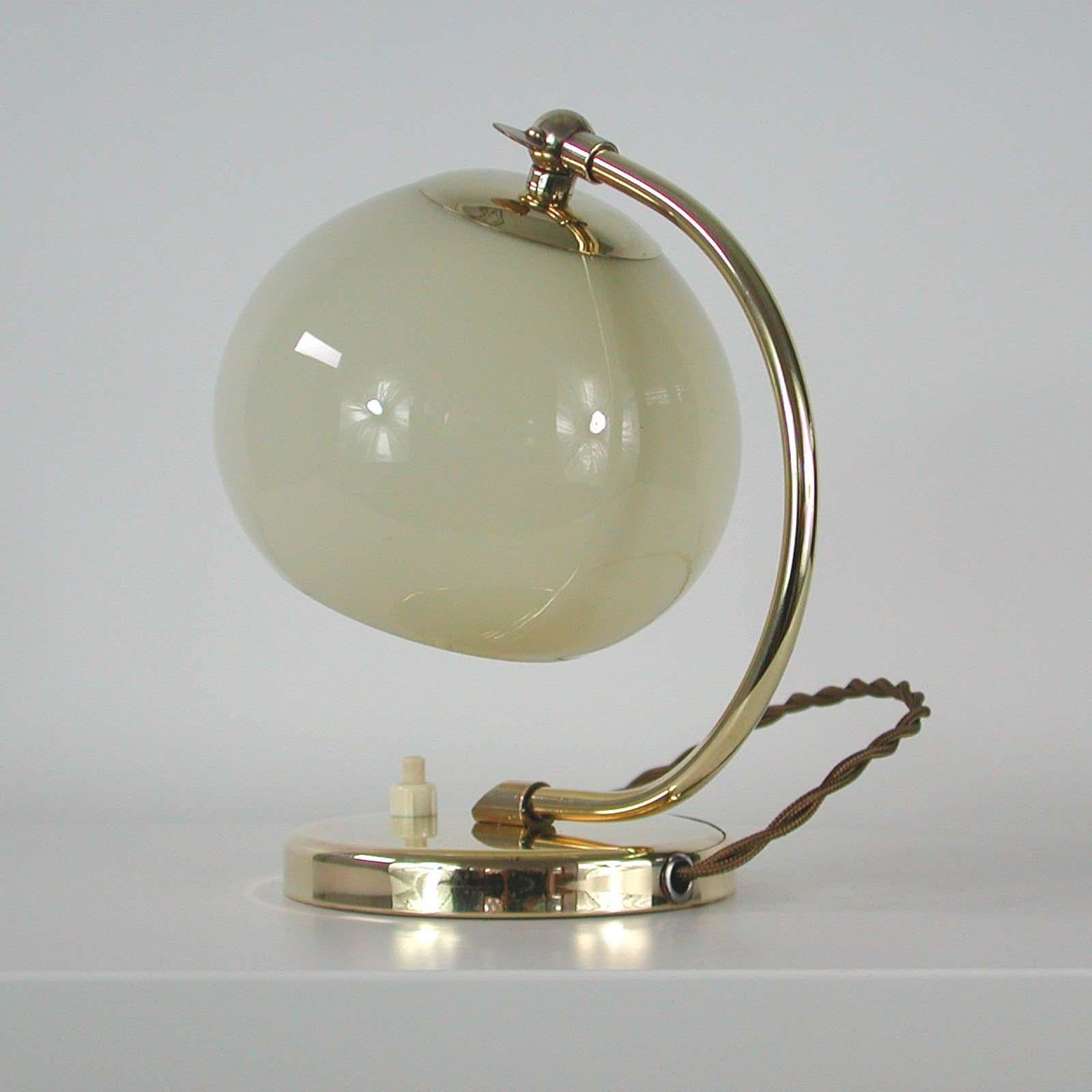 German Bauhaus Art Deco Brass and Opaline Table Lamp, 1930s 1