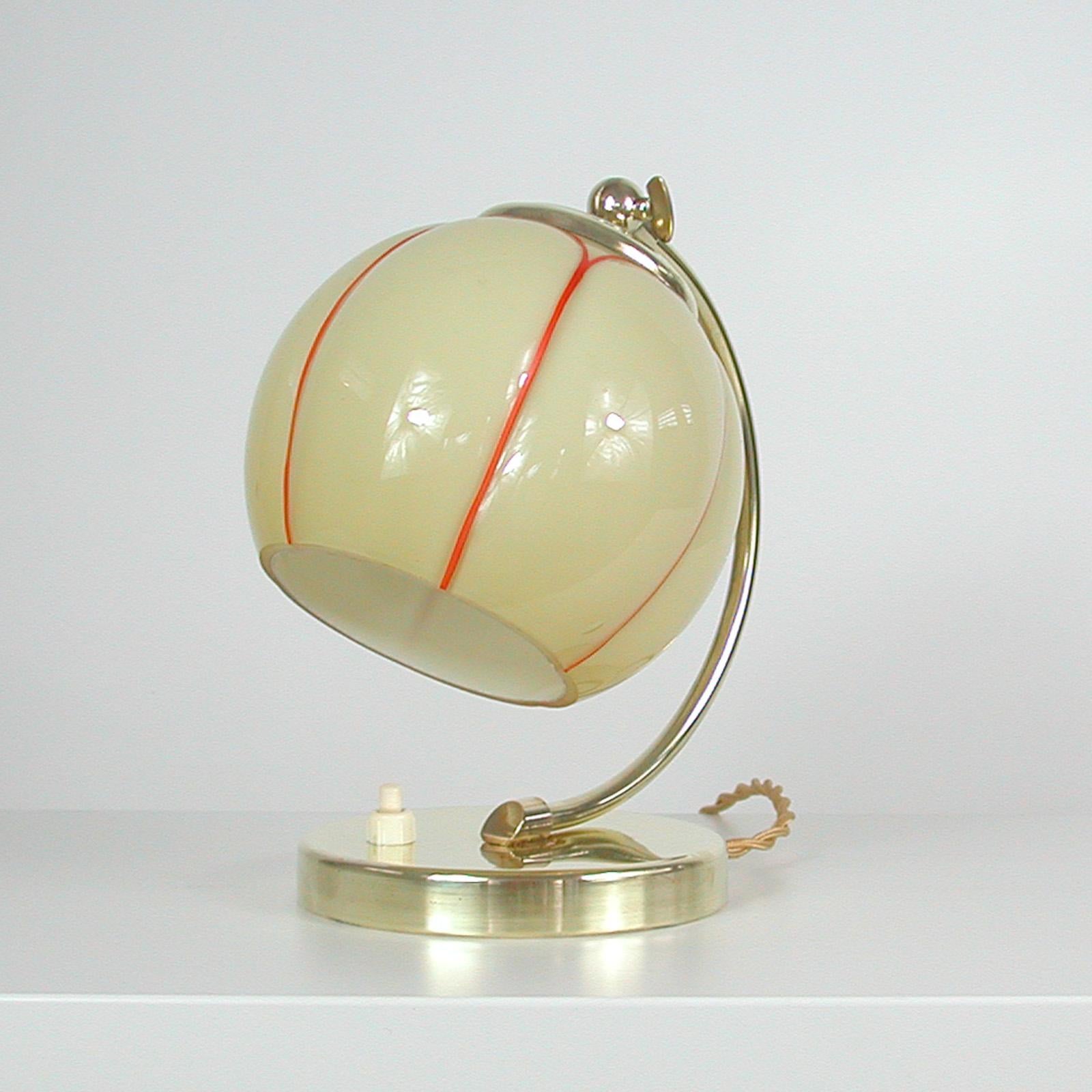 German Bauhaus Art Deco Brass and Opaline Table Lamp, 1930s 1