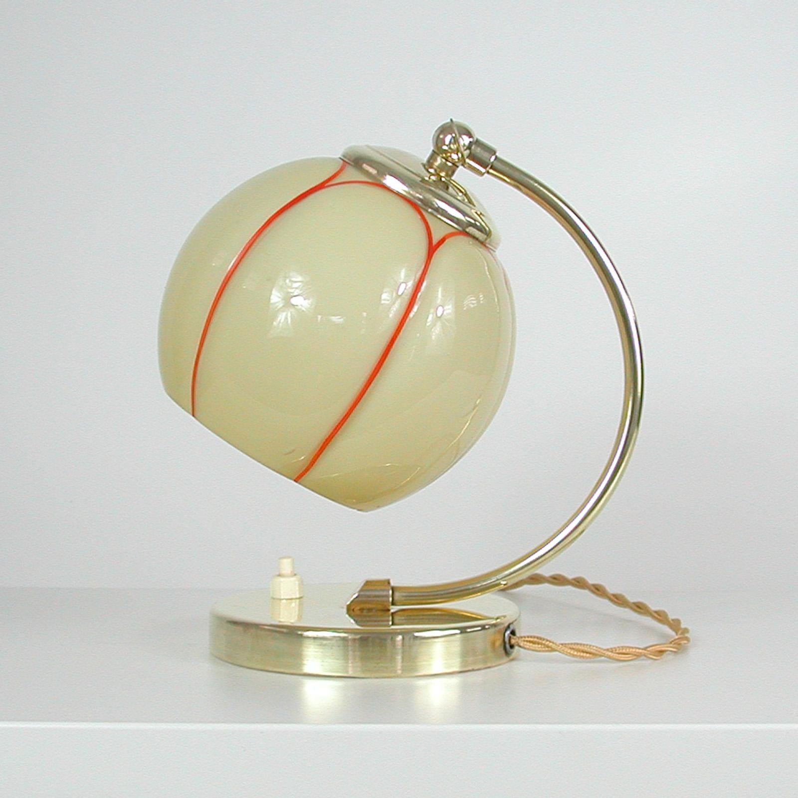 German Bauhaus Art Deco Brass and Opaline Table Lamp, 1930s 2