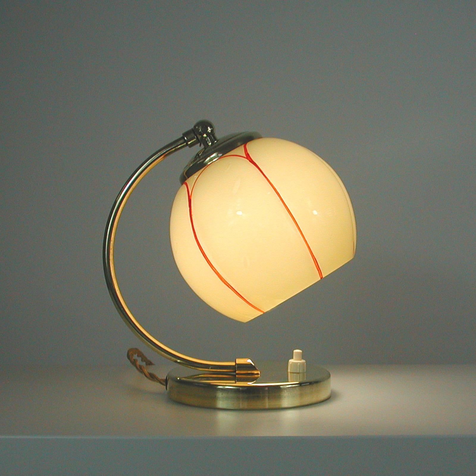 German Bauhaus Art Deco Brass and Opaline Table Lamp, 1930s 3