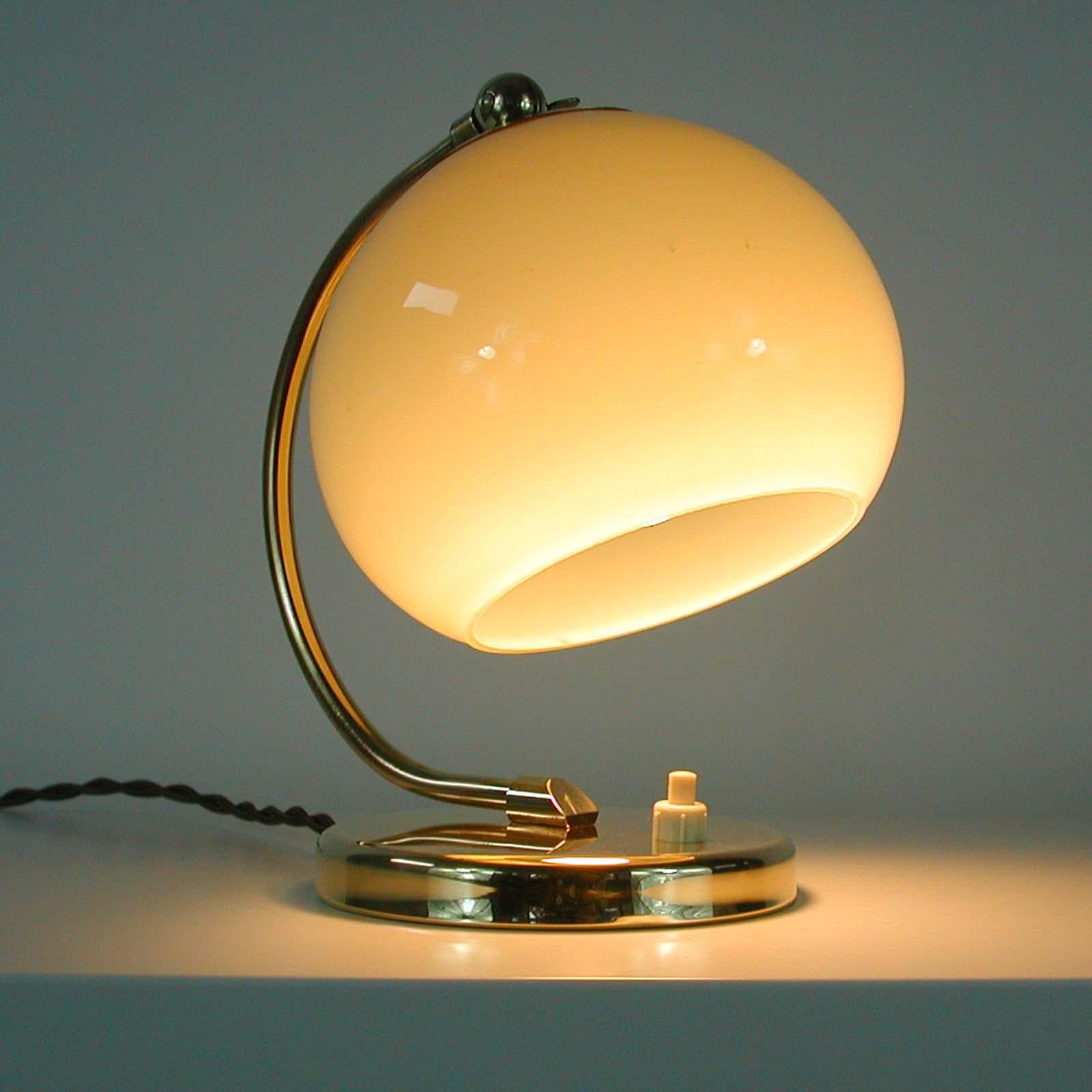 German Bauhaus Art Deco Brass and Opaline Table Lamp, 1930s 5