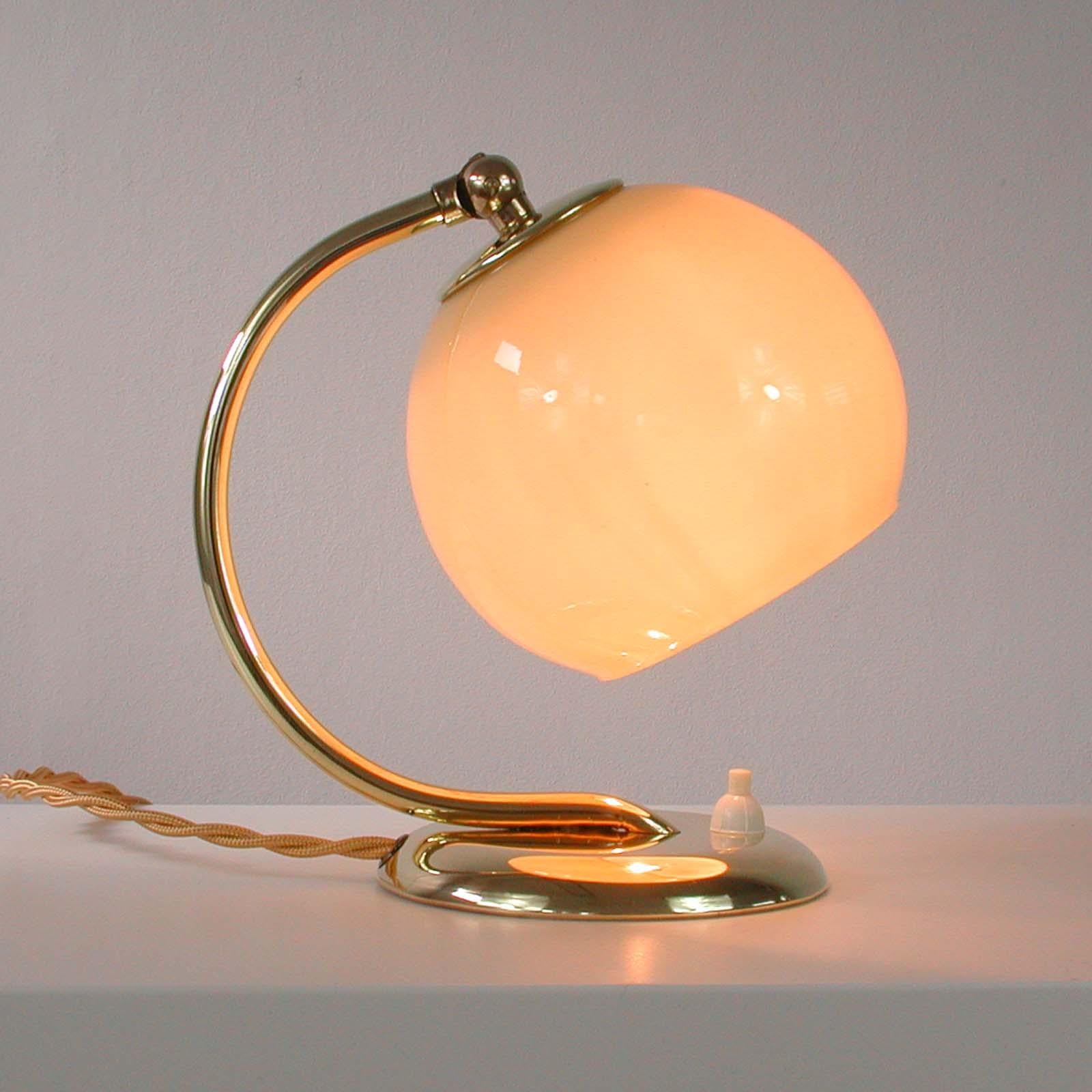 German Bauhaus Art Deco Brass and Opaline Table Lamp Sconce, 1930s 8
