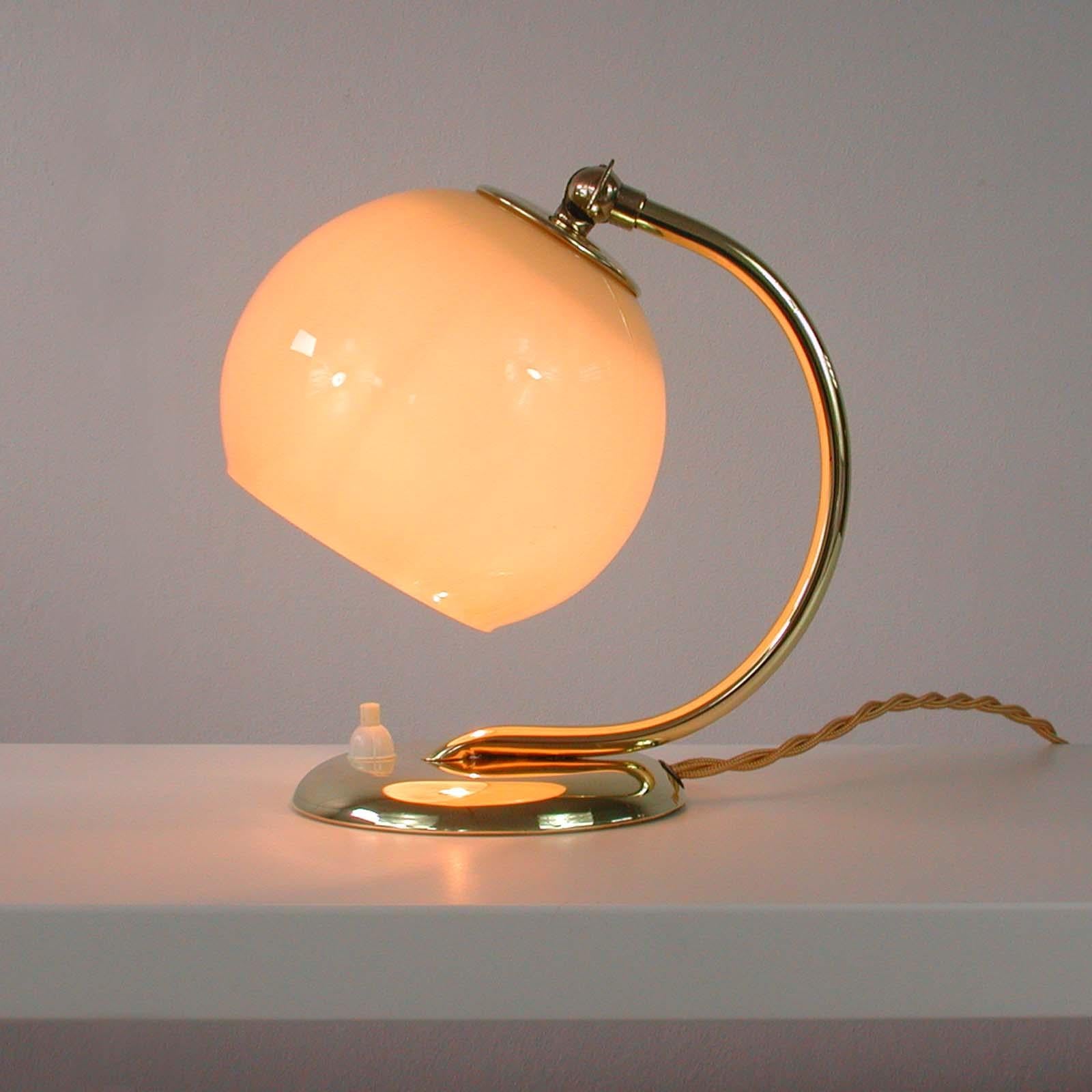German Bauhaus Art Deco Brass and Opaline Table Lamp Sconce, 1930s 9